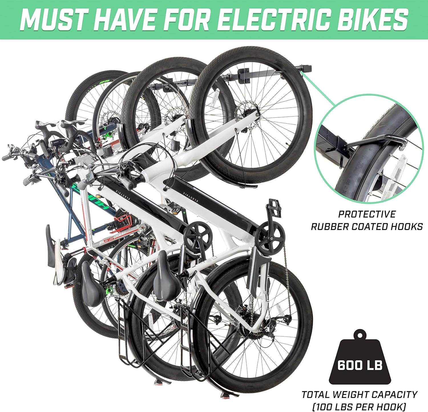 GoSports Wall Mounted Bike Rack for Garage - Vertical Storage for 4 to 6 Bicycles