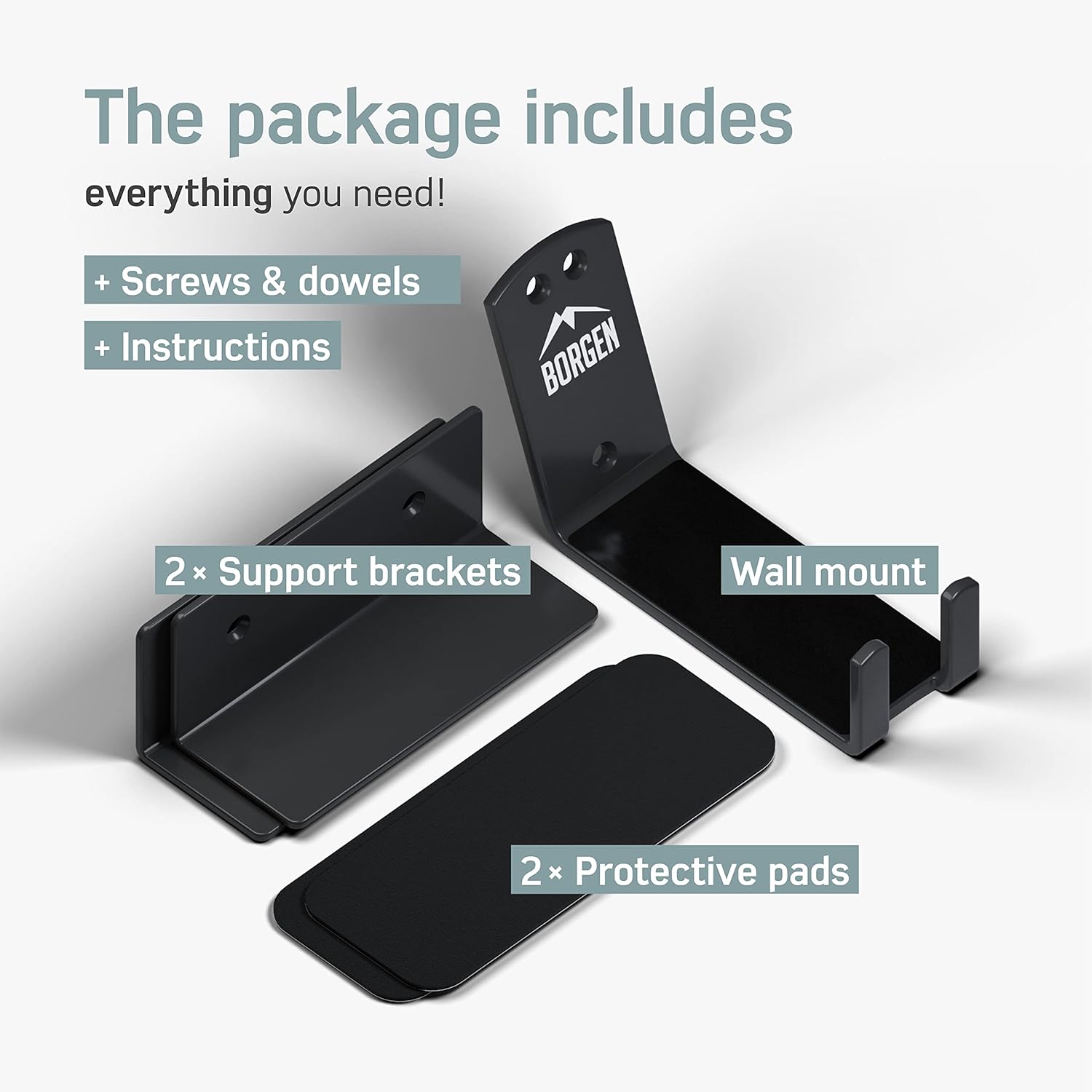 Alternative view of Borgen Bike Wall Mount Pedal Hook for E-Bikes, MTB & Road - Bicycle Wall Mount with Support Brackets and Wall Protection Pads, Suitable as Bike Rack Garage Bike Storage Shed and Bicycle Storage Indoor