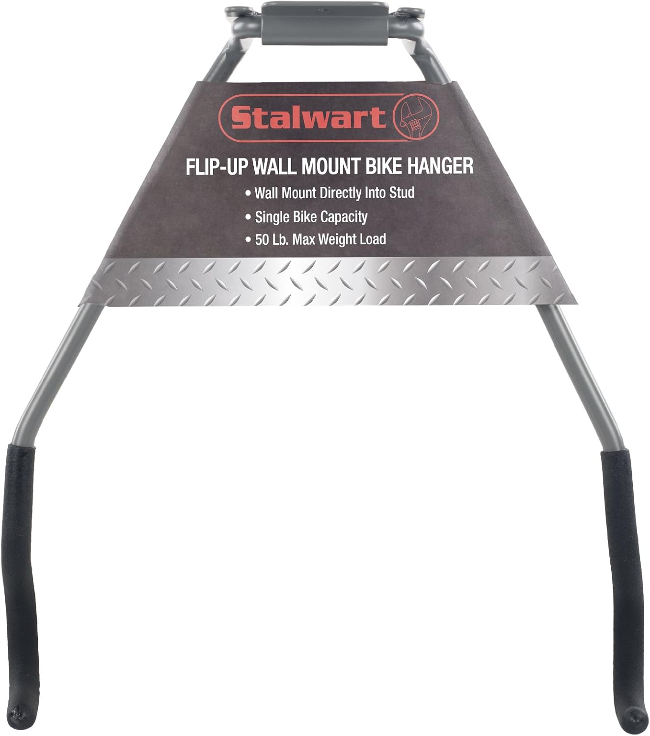 Stalwart Bike Wall Mount - EVA Foam Padded Bicycle Hooks with 50lb Capacity - Flip-Up Garage Bicycle Rack for Mountain, Road, and Kids Bikes by Rad Sportz, Silver, Black - Image 4