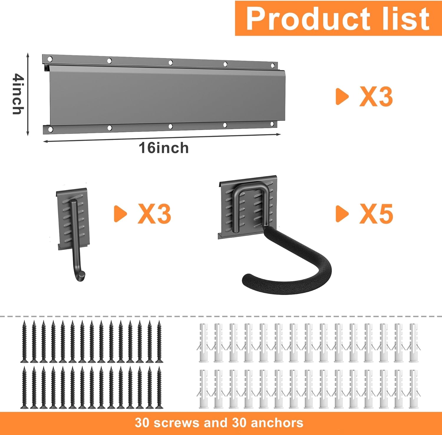Alternative view of TORACK Wall Mounted Bike Storage Rack, Vertical Bikes Storage for Garage 5 Bikes Hangers for Wall, Modular Bicycle Storage Rack(3 Rails, 5 Bike Hooks, 3 Helmet Hooks)