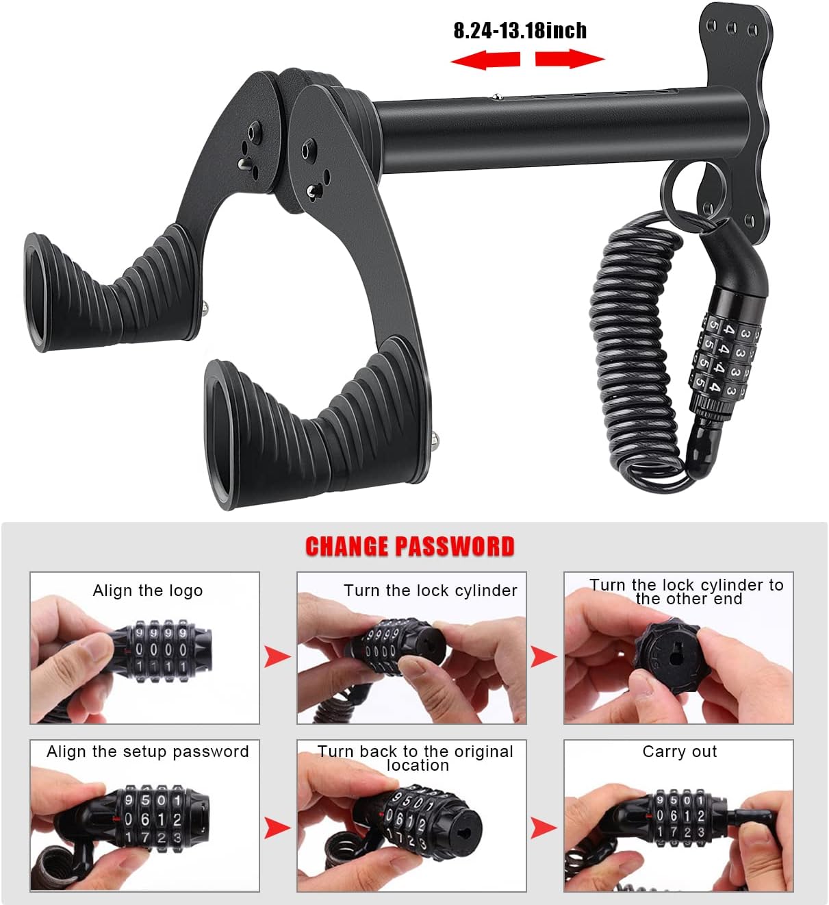 Bike Wall Mount - Horizontal Bicycle Bike Wall Hanger in Indoor Storage or Garage - Wall Mounted Bike Rack - Adjustable Bike Hanger, Wall Bike Rack Hooks - Image 6