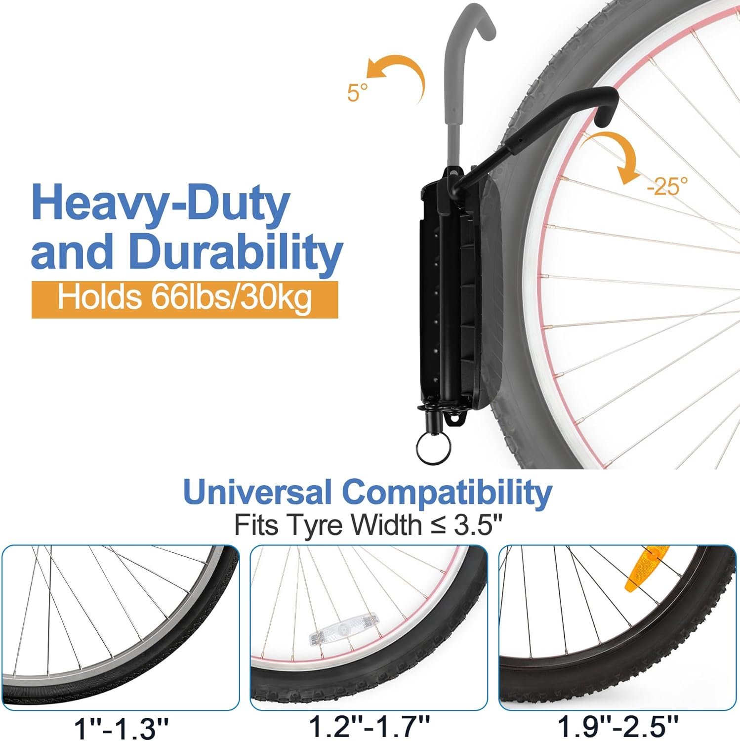 Alternative view of Tottist Wall Mounted Bike Rack for Indoor Storage - Heavy Duty 150° Swivel, No Drill Space Saving Design, Fits MTB/Road/E-Bikes & Hybrid, Anti-Slip Stopper (1-Pack, Black)