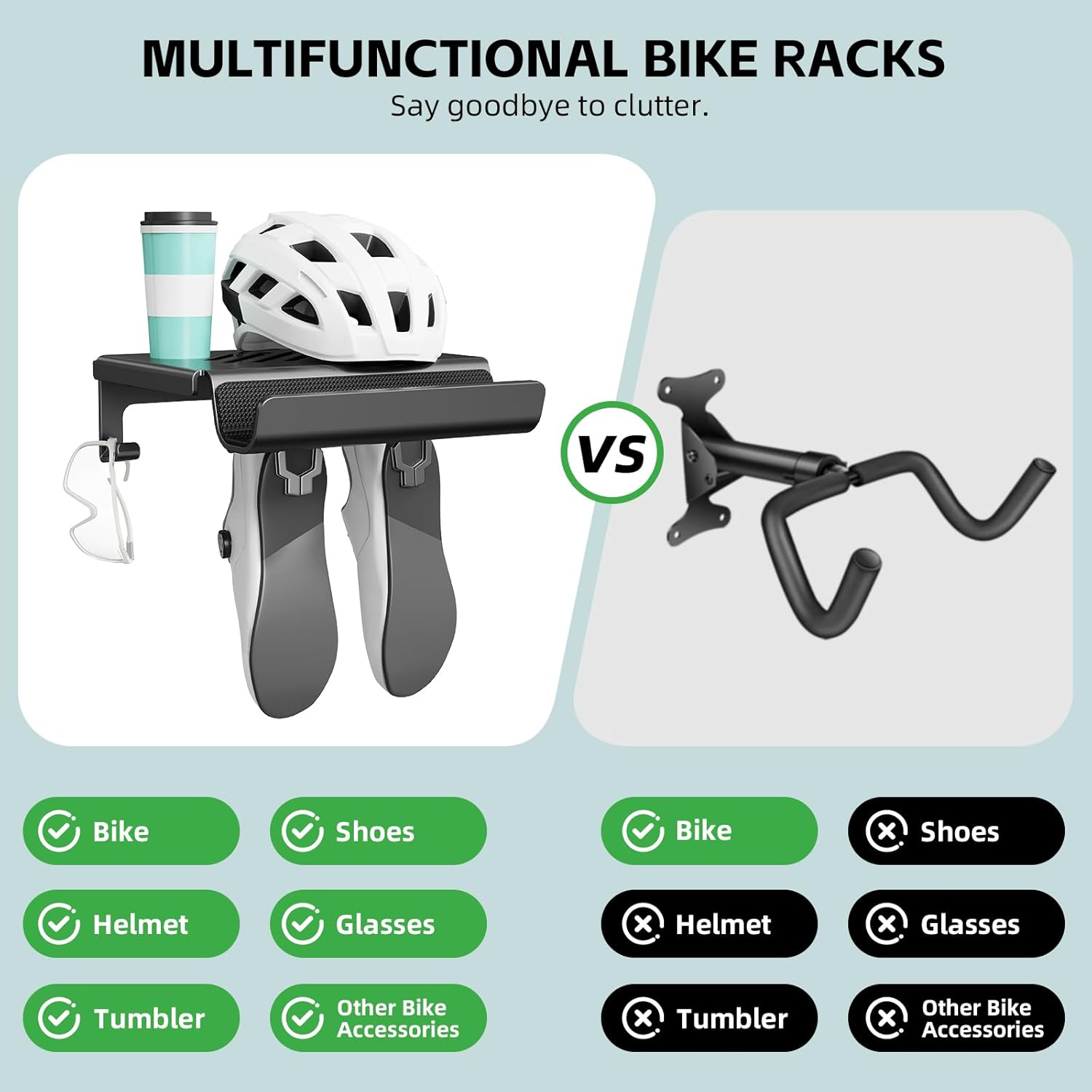 BEISHI Bike Wall Mount Rack Indoor Bike Storage Garage Bike Rack Wall Mount with Shelf and Hooks Store Your Helmet and Shoes for a Single Road, Mountain or Other Bicycle (Fit Crank Bicycle) - Image 6