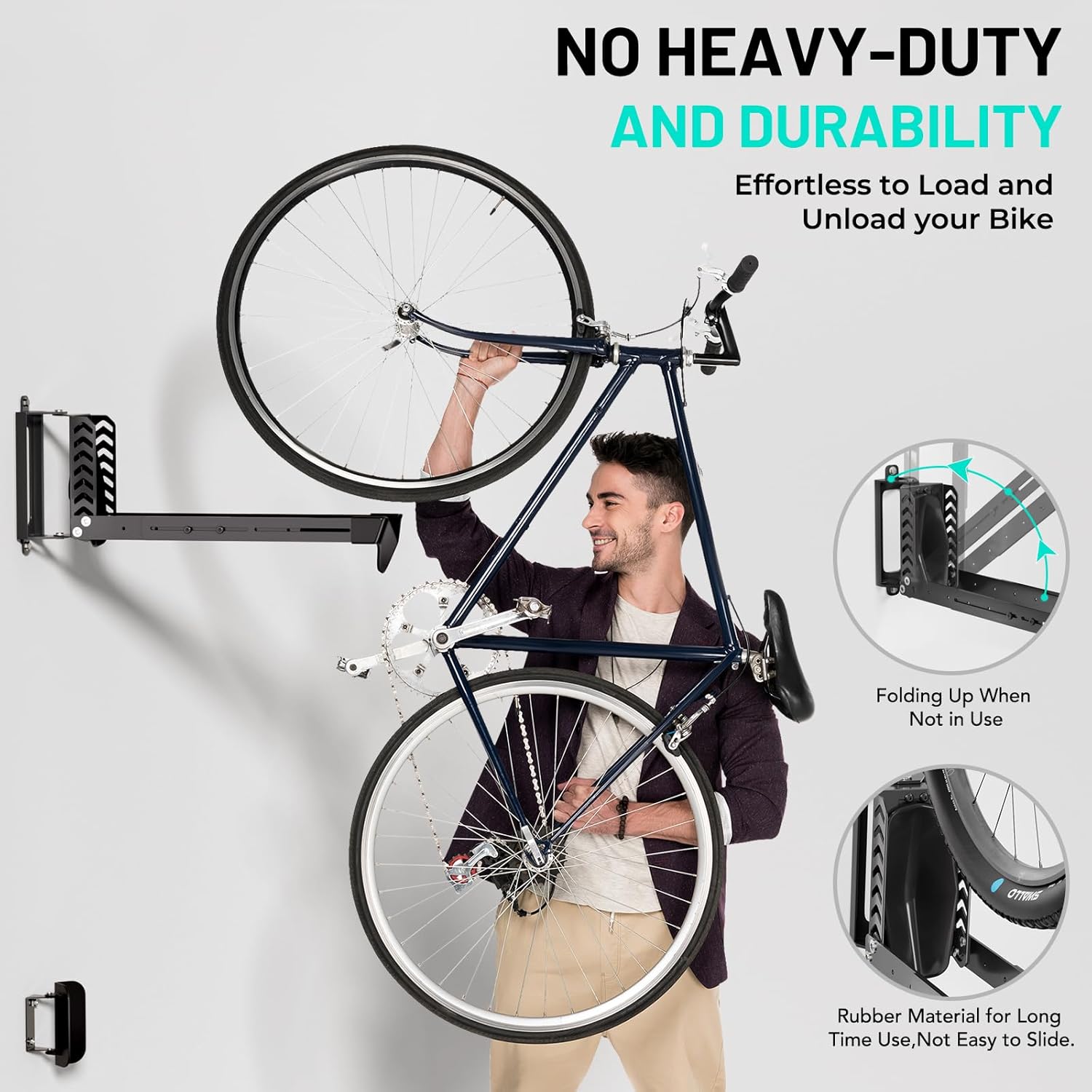 Alternative view of Swivel Bike Rack Wall Mount, Bike Hangers for Garage, Space-Saving Vertical Bike Holder, Holds up to 77 lbs, Bicycle Wall Hanger Storage, No Heavy Lifting Required Indoor Hanging Bike Rack-Black