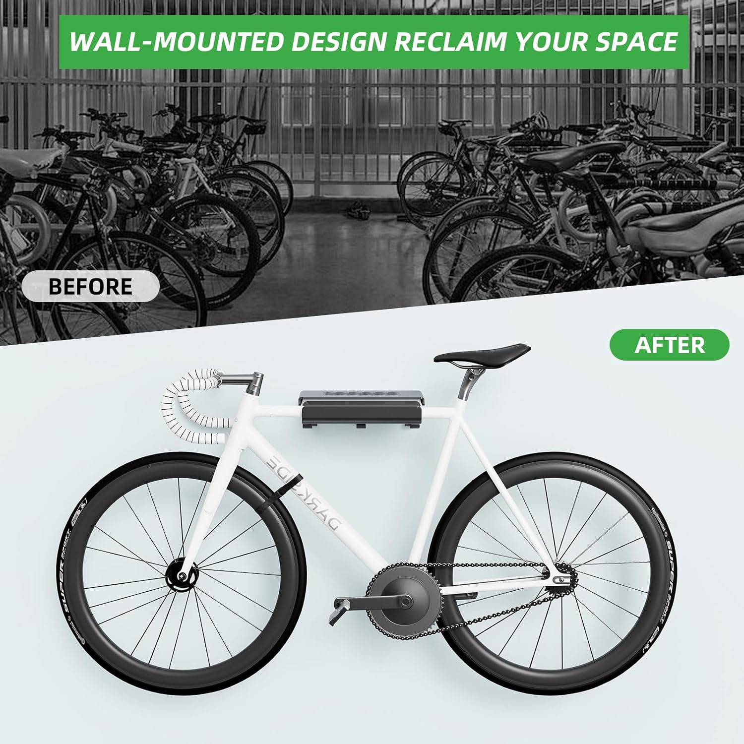 BEISHI Bike Wall Mount Rack Indoor Bike Storage Garage Bike Rack Wall Mount with Shelf and Hooks Store Your Helmet and Shoes for a Single Road, Mountain or Other Bicycle (Fit Crank Bicycle) - Image 7