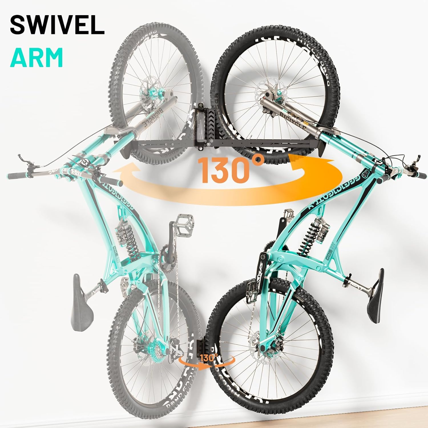 Swivel Bike Rack Wall Mount, Bike Hangers for Garage, Space-Saving Vertical Bike Holder, Holds up to 77 lbs, Bicycle Wall Hanger Storage, No Heavy Lifting Required Indoor Hanging Bike Rack-Black - Image 3