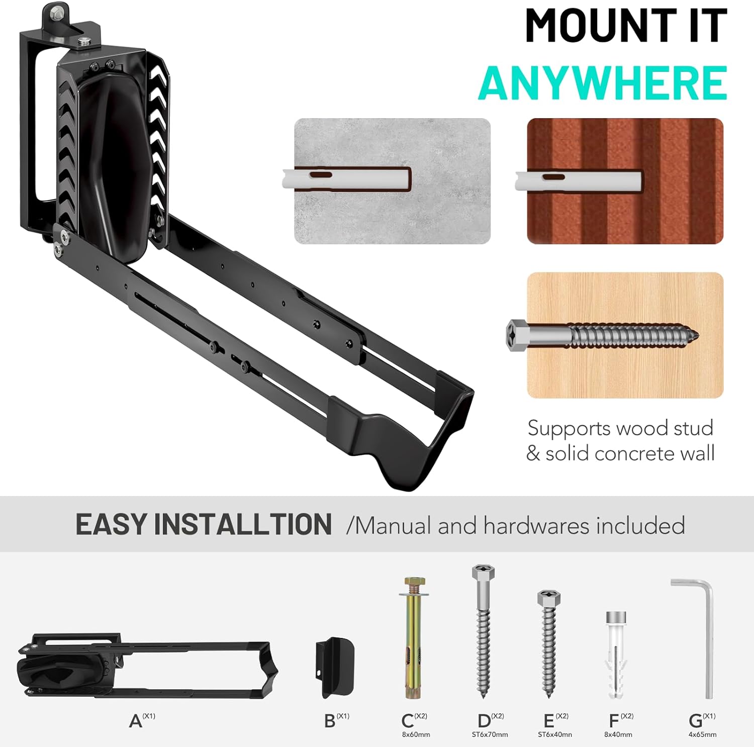 Swivel Bike Rack Wall Mount, Bike Hangers for Garage, Space-Saving Vertical Bike Holder, Holds up to 77 lbs, Bicycle Wall Hanger Storage, No Heavy Lifting Required Indoor Hanging Bike Rack-Black - Image 4