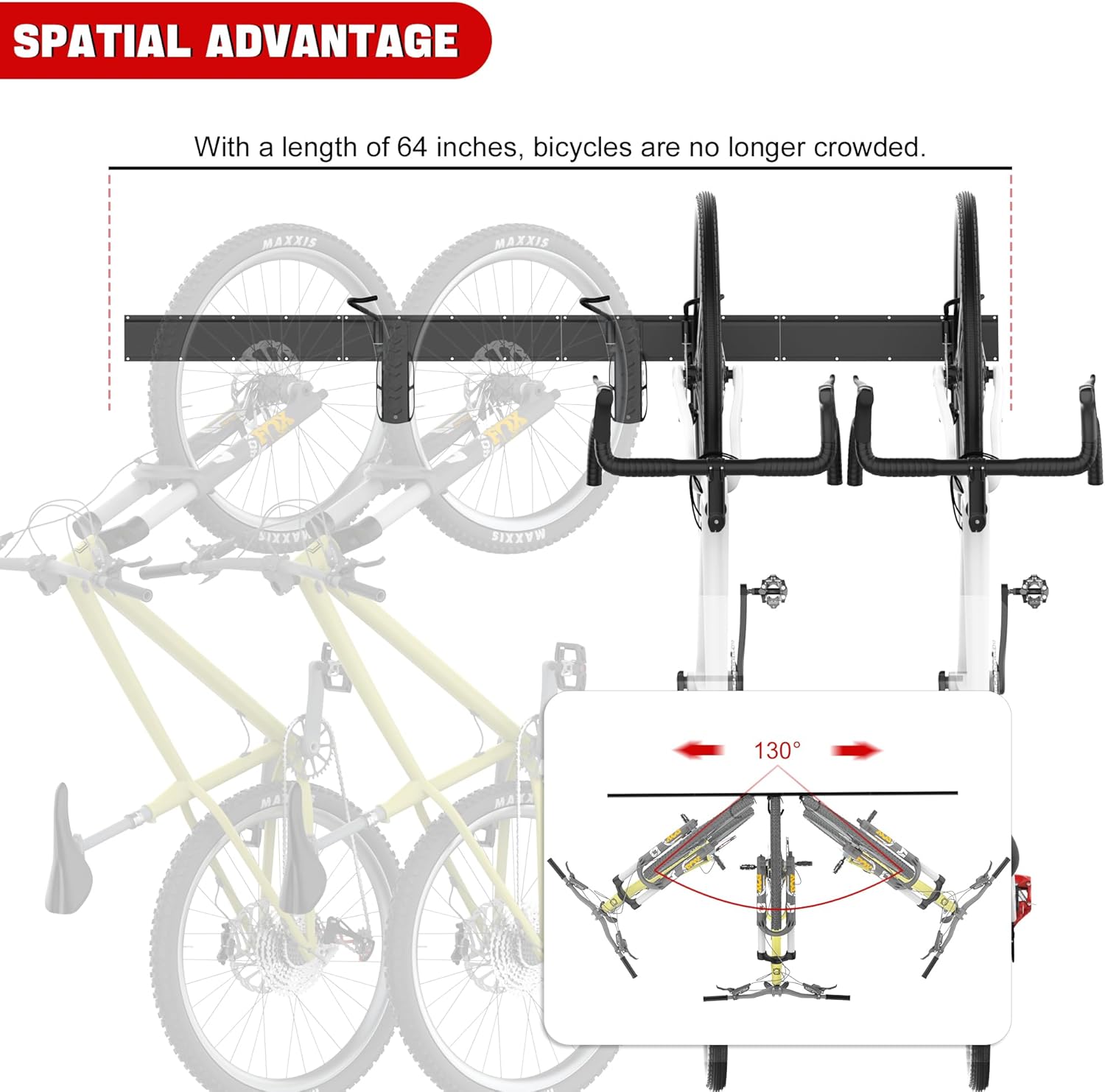 Ultrawall Swivel Bike Storage Rack, Adjustable Wall Mounted Bike Rack for Garage, Vertical Bike Hanger for Indoor Bicycle Storage, Space Saving Bike Holder - Image 3