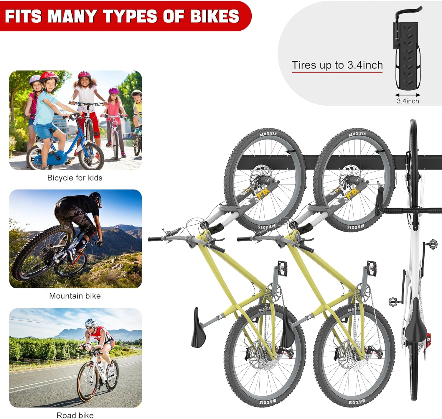 Ultrawall Swivel Bike Storage Rack, Adjustable Wall Mounted Bike Rack for Garage, Vertical Bike Hanger for Indoor Bicycle Storage, Space Saving Bike Holder - Image 6