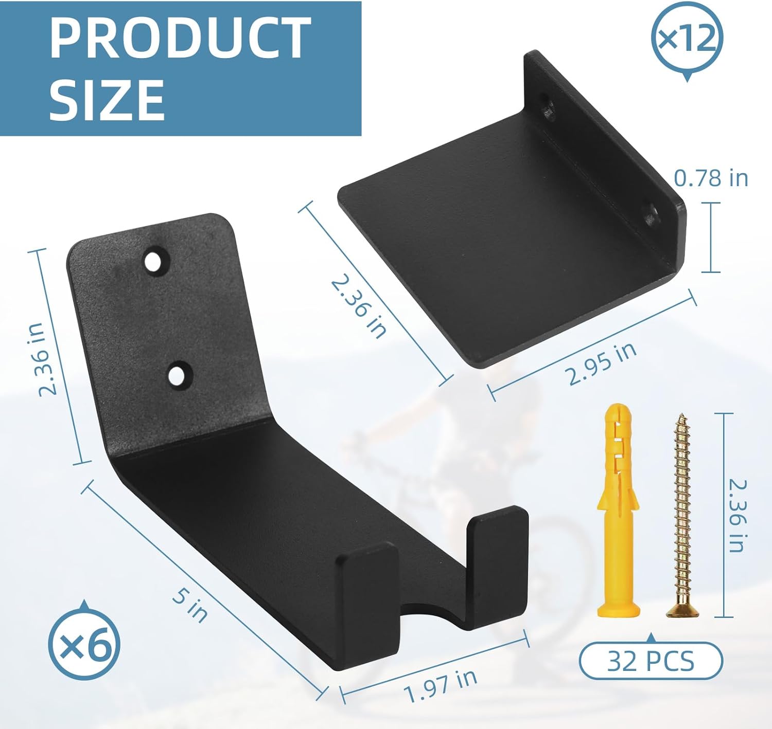 Ohiyoo 6 Pack Bike Wall Mount Bike Pedal Hanger Wall Mount Bike Hangers Heavy Duty for Garage Vertical Bike Wall Hangers Bike Display Stand Space Saving Wall Bike Rack (6 Pack)