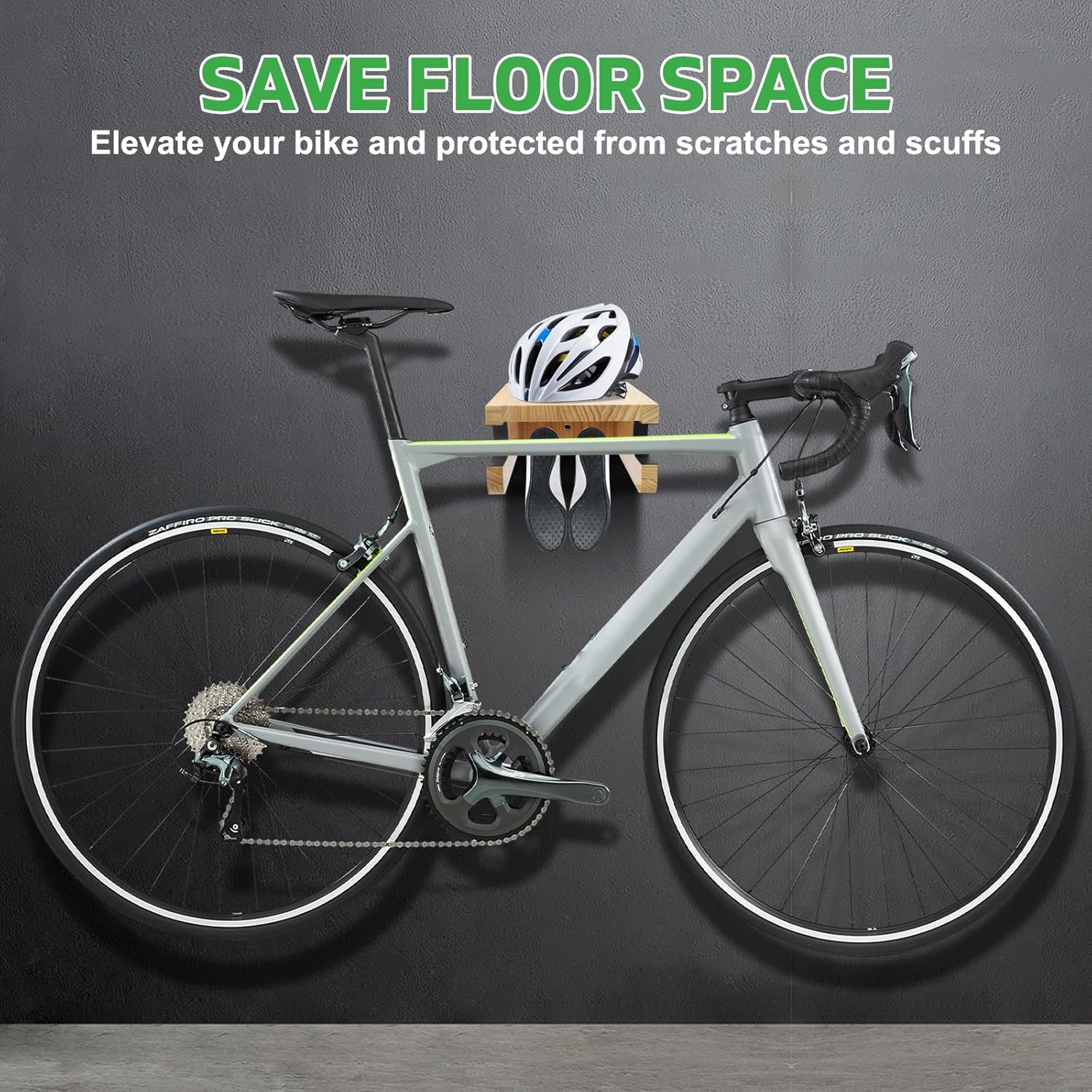 Alternative view of Krotour Wooden Bike Wall Mount Rack with Shelf and Hooks for Home, Space-Saving Indoor Horizontal Bike Storage Rack for Garage, Wood Wall Mounted Bike Hangers for Single Road, Mountain Bicycle