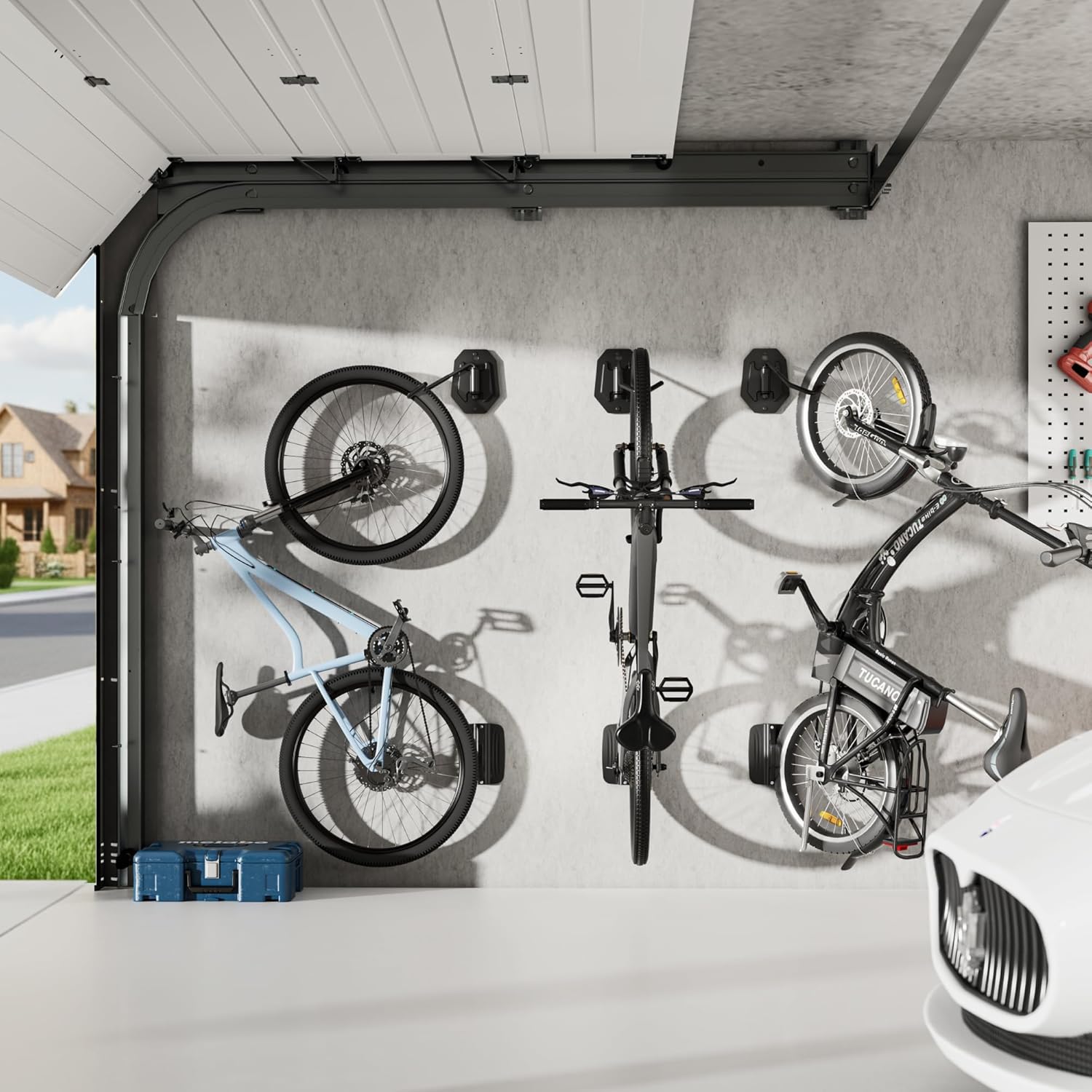 PEGZONE 2 Pack Bike Hook Wall Mount, Heavy Duty Swivel Bicycle Wall Hanger, Space-Saving Wall Mounted Bike Rack for Garage or Indoor Storage, Holds up to 66 lbs, Swivels for Compact Storage, 2 Pack