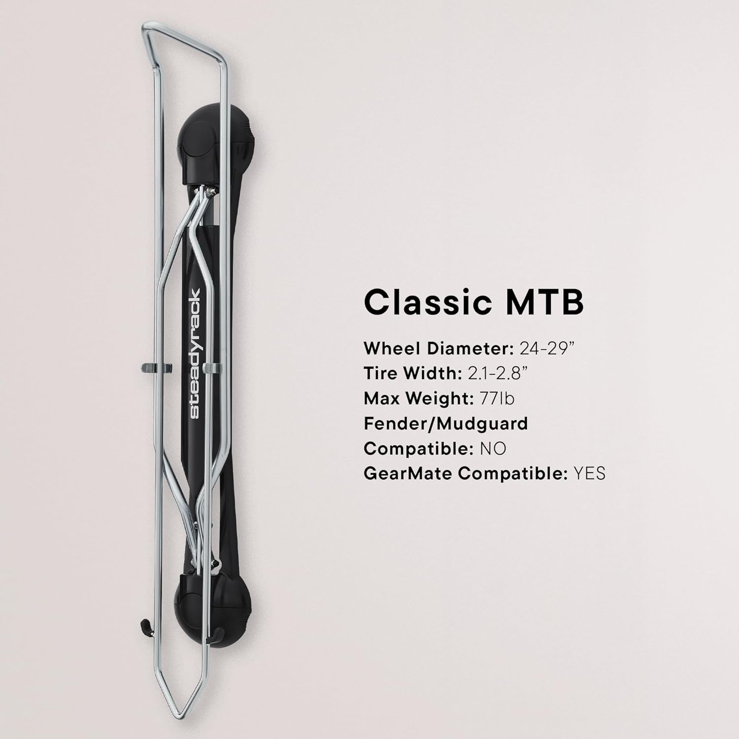 Steadyrack Bike Rack for Mountain Bikes - The Original Wall Mounted Vertical Bike Storage - Fits Wide Tires - Space Saving Pivot Design - Heavy-Duty Steel Rack for Indoor Garage, Apartment or Home Use