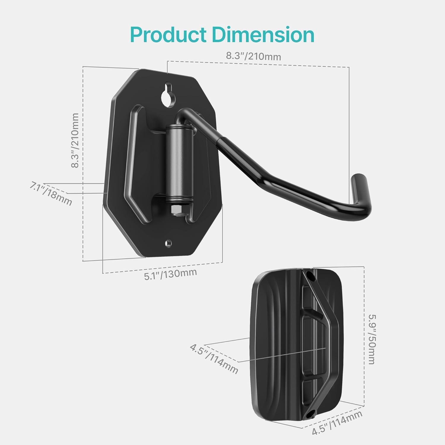 Alternative view of PEGZONE 2 Pack Bike Hook Wall Mount, Heavy Duty Swivel Bicycle Wall Hanger, Space-Saving Wall Mounted Bike Rack for Garage or Indoor Storage, Holds up to 66 lbs, Swivels for Compact Storage, 2 Pack