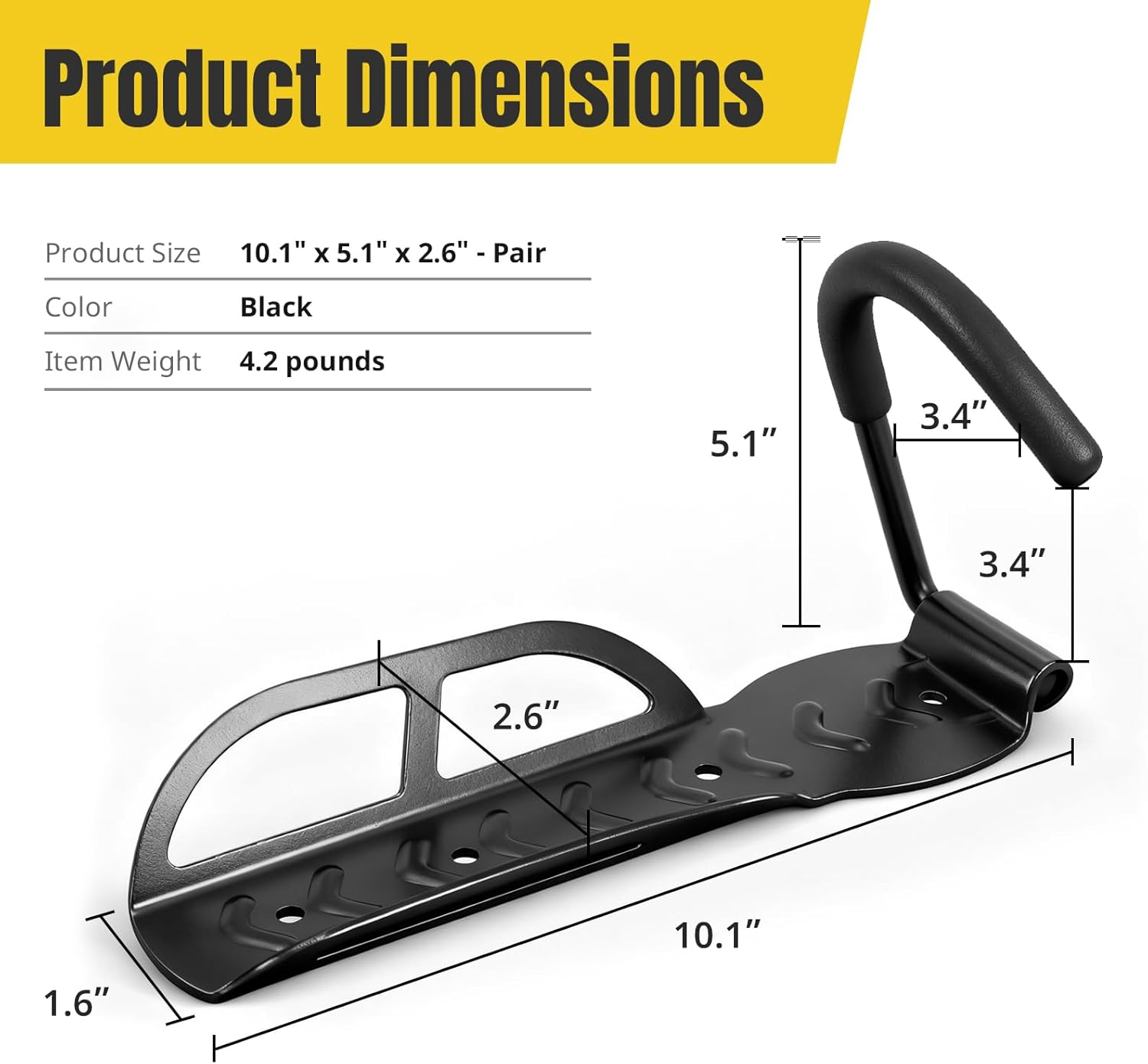 MaxxHaul 51186 Wall-Mounted Bike Rack – Heavy-Duty Steel Bicycle Hanger with TPE Hook – 66 lb Capacity, Space-Saving Vertical Storage for Garage or Apartment – Includes Mounting Hardware