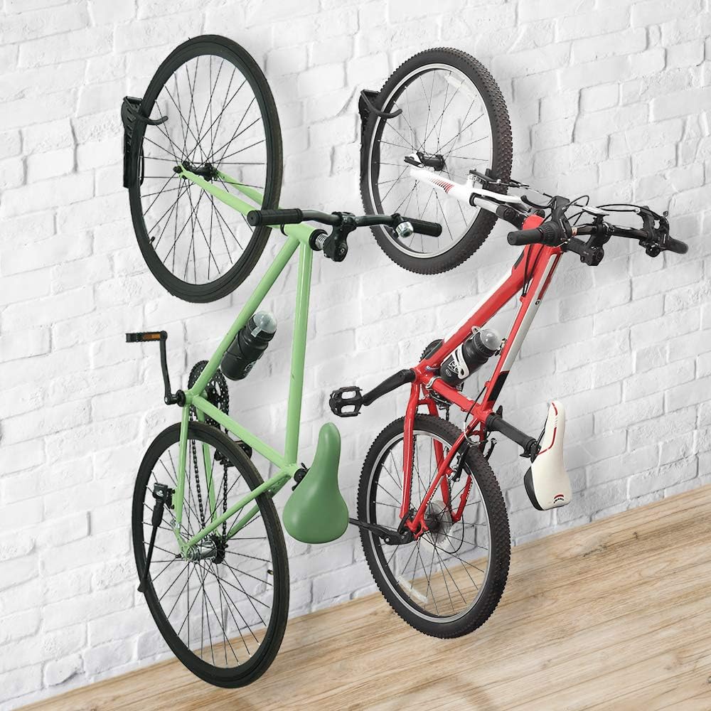 Wallmaster Bike Storage Rack for Garage, Wall Mount Bicycles Hanger, 2-Pack Bike Storage System Vertical Bike Hooks