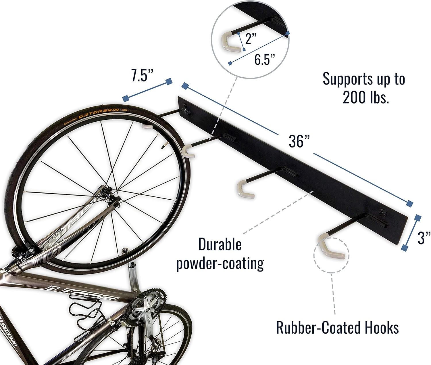 Alternative view of StoreYourBoard Virginia Bike Co BLAT 8 Bike Racks, Garage Wall Mount Bike Storage, Heavy Duty Solid Steel Bike Hooks, up to 400lbs, 72-inch