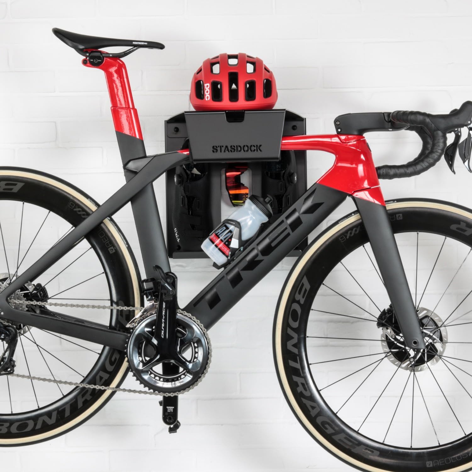 Stasdock Wall Bike Rack | Bike Storage Wall Mount System | For Race Bicycles (Happy Black) and Mountain Bikes | Bike Shelf | Indoor bike wall bracket | Store your helmet and shoes | Home and Garage