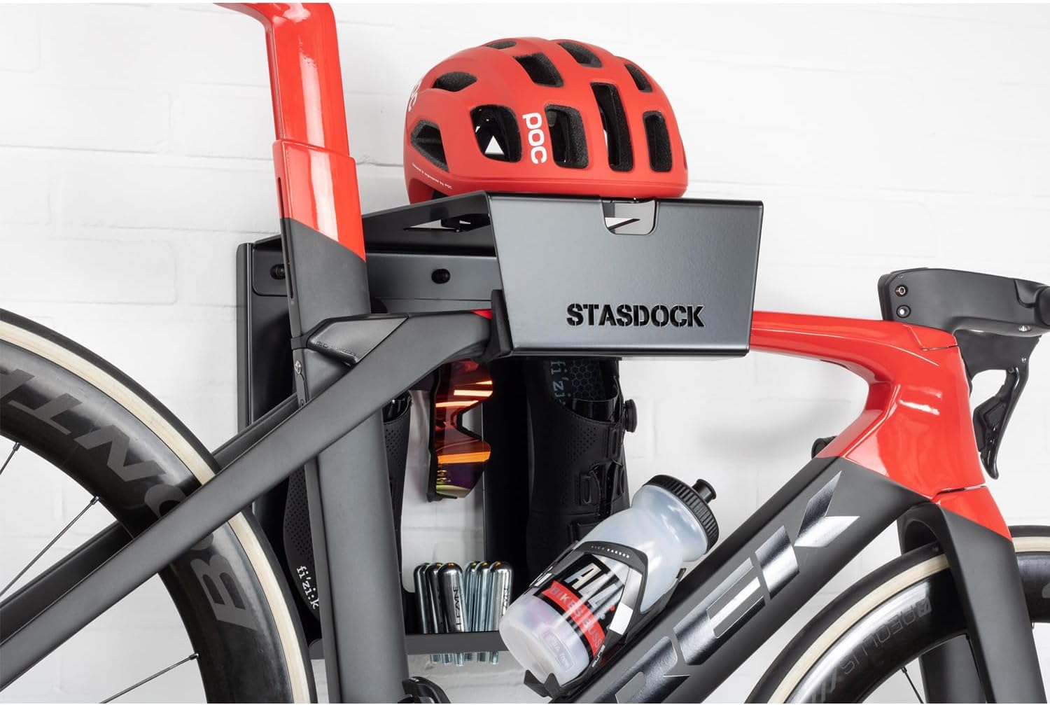 Alternative view of Stasdock Wall Bike Rack | Bike Storage Wall Mount System | For Race Bicycles (Happy Black) and Mountain Bikes | Bike Shelf | Indoor bike wall bracket | Store your helmet and shoes | Home and Garage