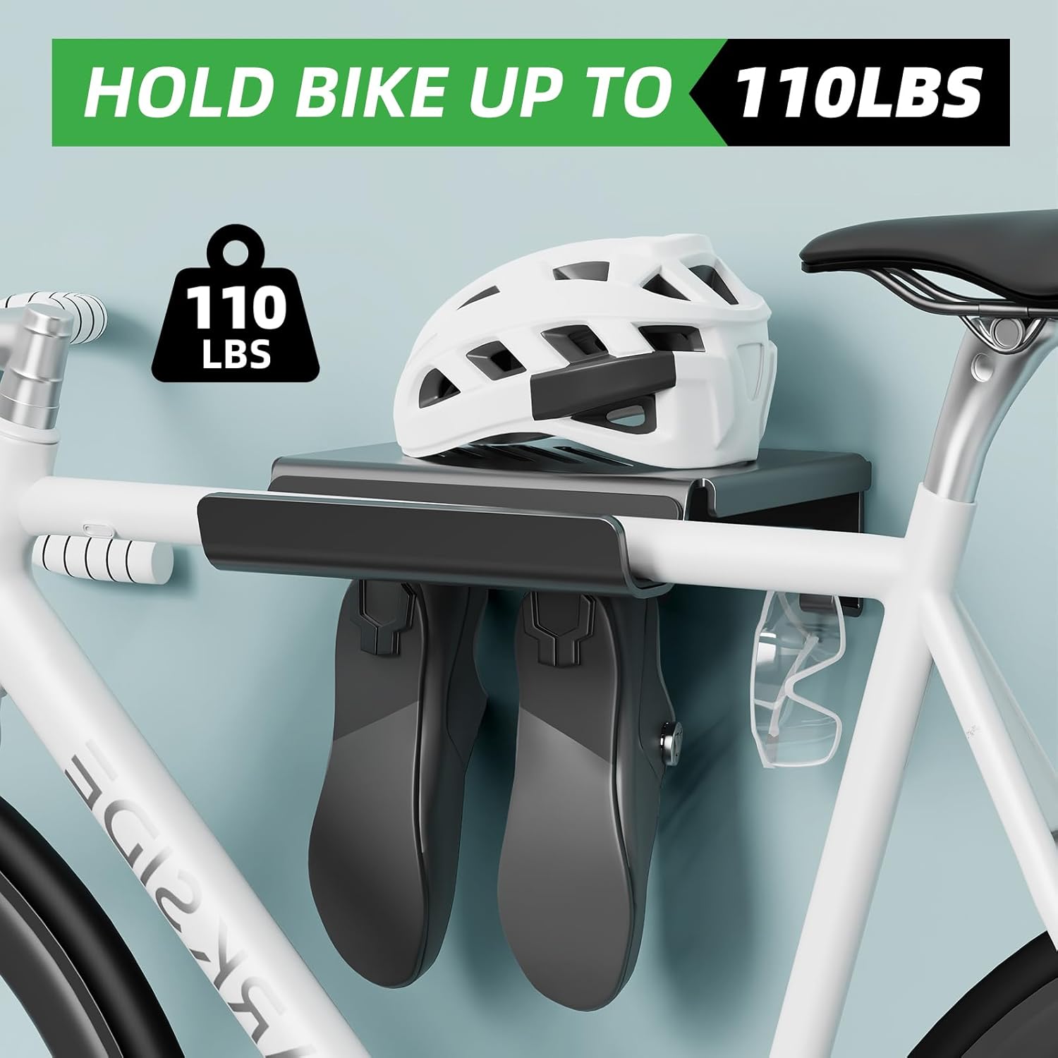 Alternative view of BEISHI Bike Wall Mount Rack Indoor Bike Storage Garage Bike Rack Wall Mount with Shelf and Hooks Store Your Helmet and Shoes for a Single Road, Mountain or Other Bicycle (Fit Crank Bicycle)