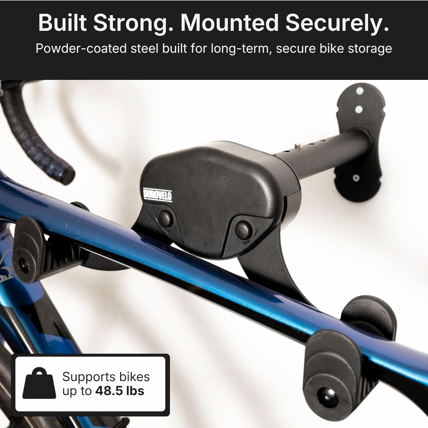 Alternative view of DUROVELO Bike Wall Mount - Horizontal Wall Hanger, Adjustable Design for Road, Mountain and Hybrid Bikes up to 48.5 lbs - Space-Saving Bike Rack for Garage or Apartment - Sturdy Indoor Bicycle Storage