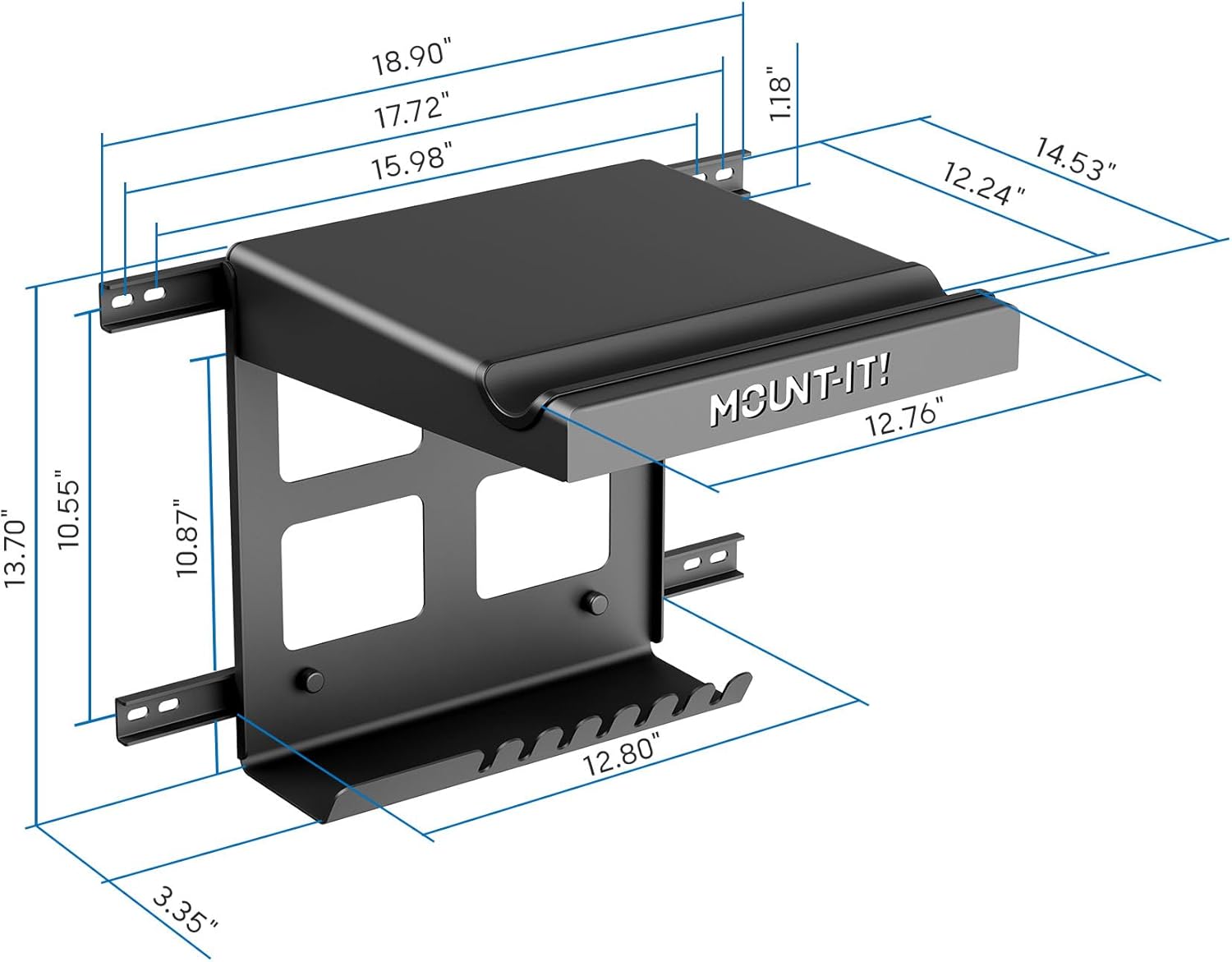 Mount-It! Bike Wall Mount Rack with Shelf and Hooks, Horizontal Indoor Bike Rack Garage Home, Space Saving Wall Mounted Hanger for a single Road, Mountain or other Bicycle with Extra Storage, Black