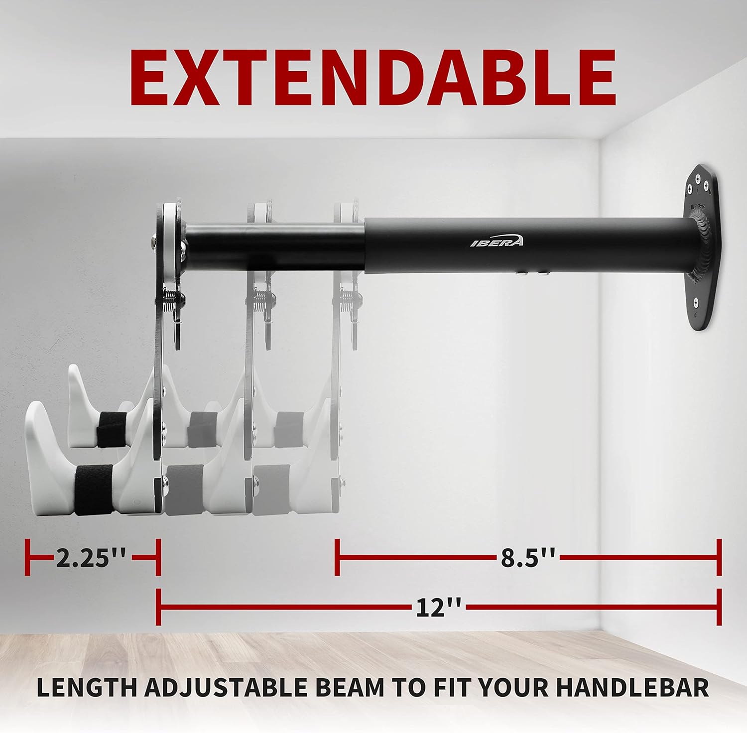 Alternative view of Ibera Bike Wall Mount - Adjustable Frame Holder & Soft Rubber Cradles - Garage Bike Rack for Road, MTB, Kids, Hybrid Bikes - Easy Installation & Space-Saving Design