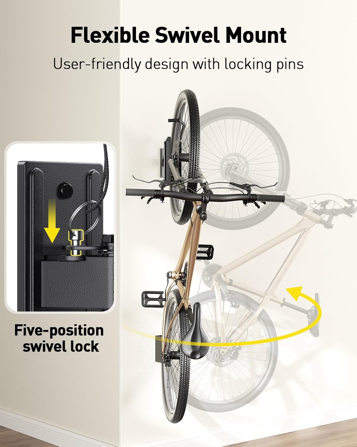 Alternative view of Alphamount AM Swivel Bike Wall Mount, Metal Wall Bike Rack with Durable Sleeves, Space-Saving Vertical Bike Rack with 180° Swivel for Home and Garage, Bike Wall Mount Up to 66 lbs, 4-Pack