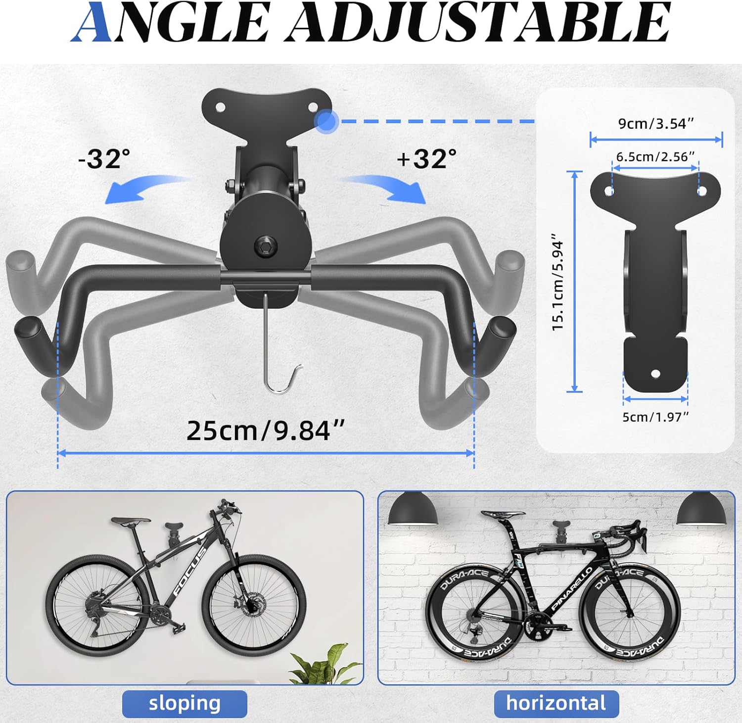 Alternative view of Goovilla Bike Wall Mount Hanger Adjustable - Space Saving Horizontal Bicycle Rack for Mountain/Road/Hybrid Bikes | Secure Home Garage Storage with Easy Installation | 1-Pack Cycling Holder Hook,Black