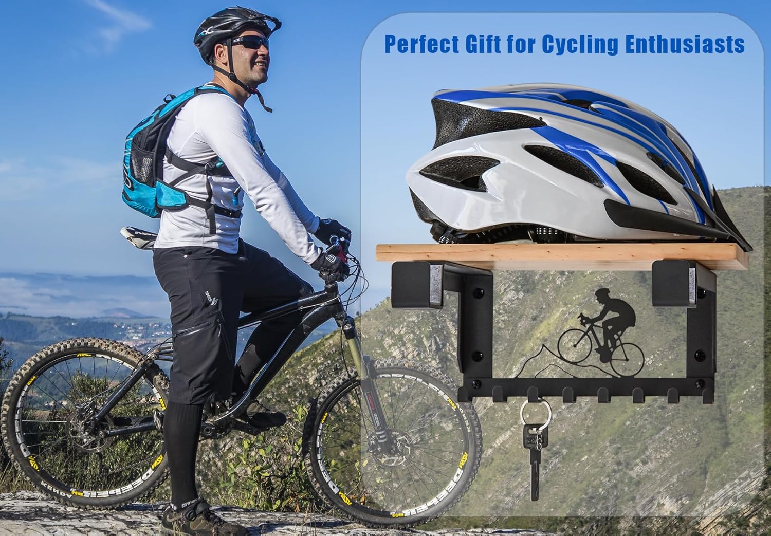 Alternative view of Bike Rack Wall Mount with Shelf and 8 Hooks Offer Horizontal Indoor Bike Storage for Sheds Garages. Wooden Bike Rack Bracket for Road, Mountain, Travel Bicycles, Maximizing Space