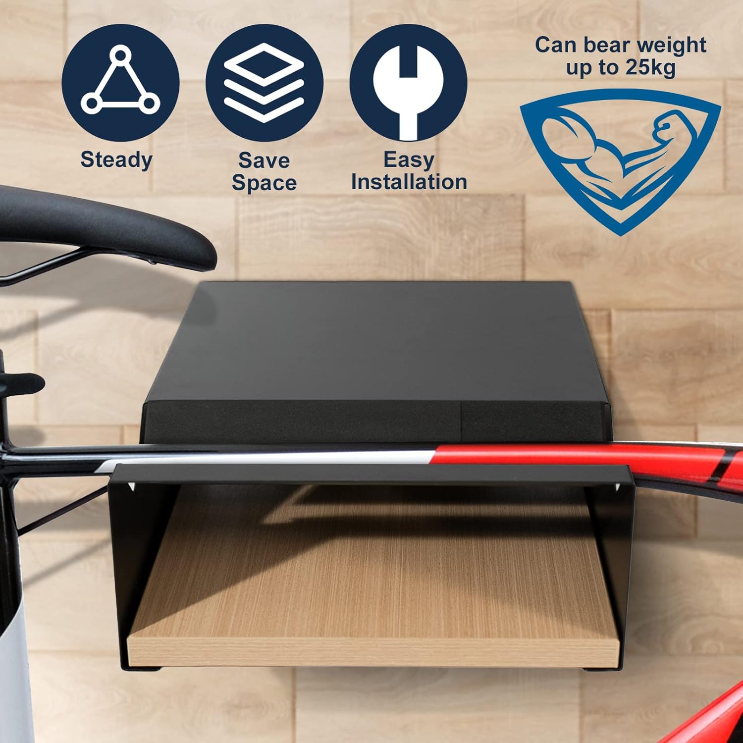 Alternative view of MOSHAY Bicycle Wall Mount S-Rack Bicycle Holder Aluminium Wood - Bicycle Mount for Road Bike Gravel Bike Touring Bike - Bicycle Stand Wall Indoor Storage for Garage Living Room