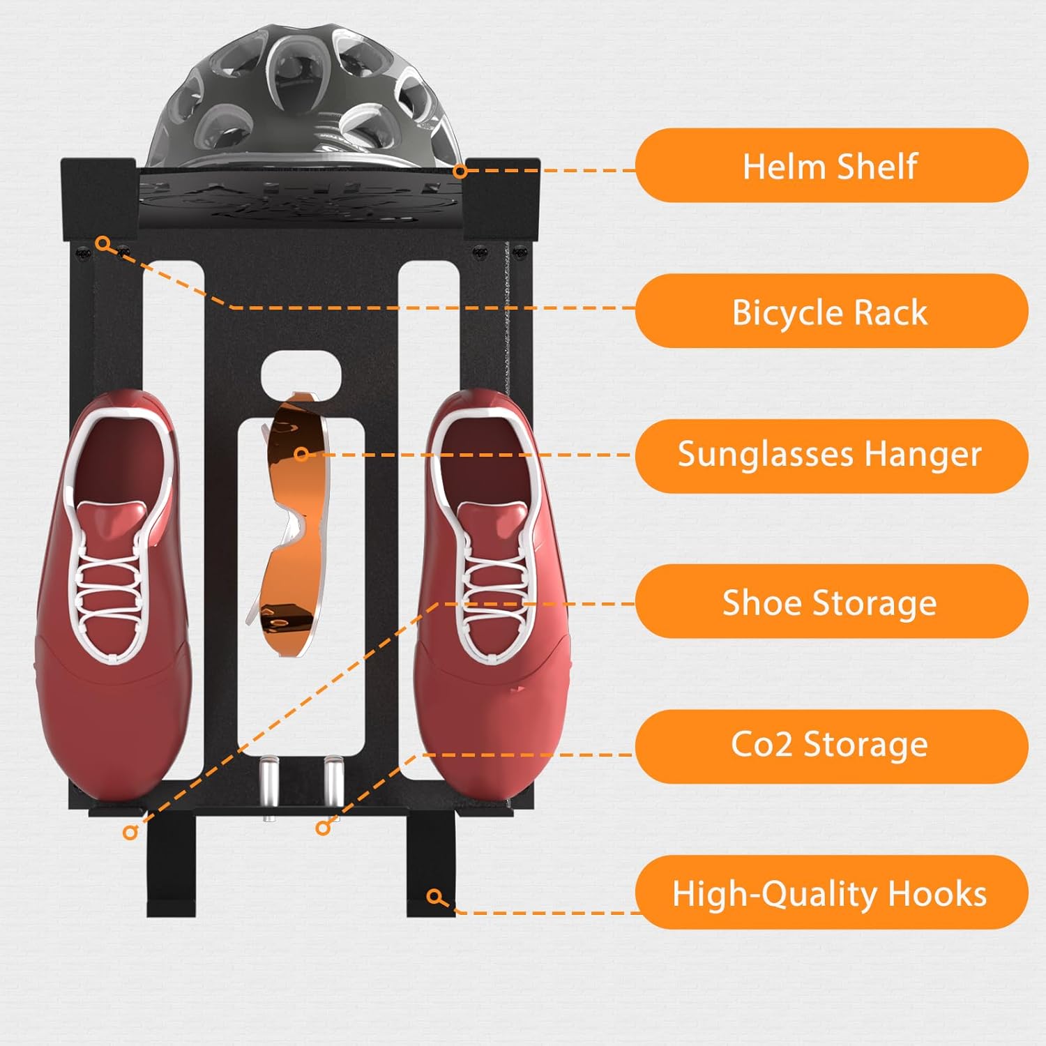 Alternative view of Bike Wall Mount Rack, Wall Bike Rack with Shelf and Hooks, Bike Storage Wall Mount System For Race Bicycles and Mountain Bikes, Space Saving Wall Mounted Hanger for Garage, Store your helmet and shoes