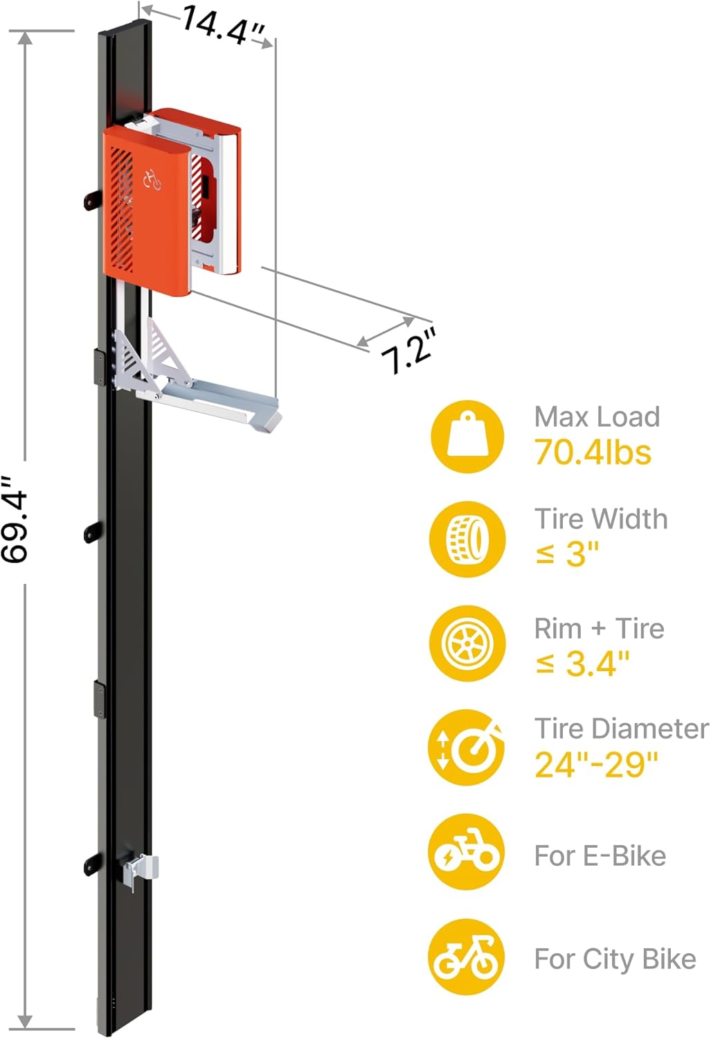 Alternative view of monTEK Automatic Lift Bike Rack u2013 Fits 24-29" Tires, Heavy-Duty Vertical Wall Rack for Bicycles (Up to 71 lbs) - Effortless Lifting, Easy Install - Space-Saving Storage for Garage, Shed, BO