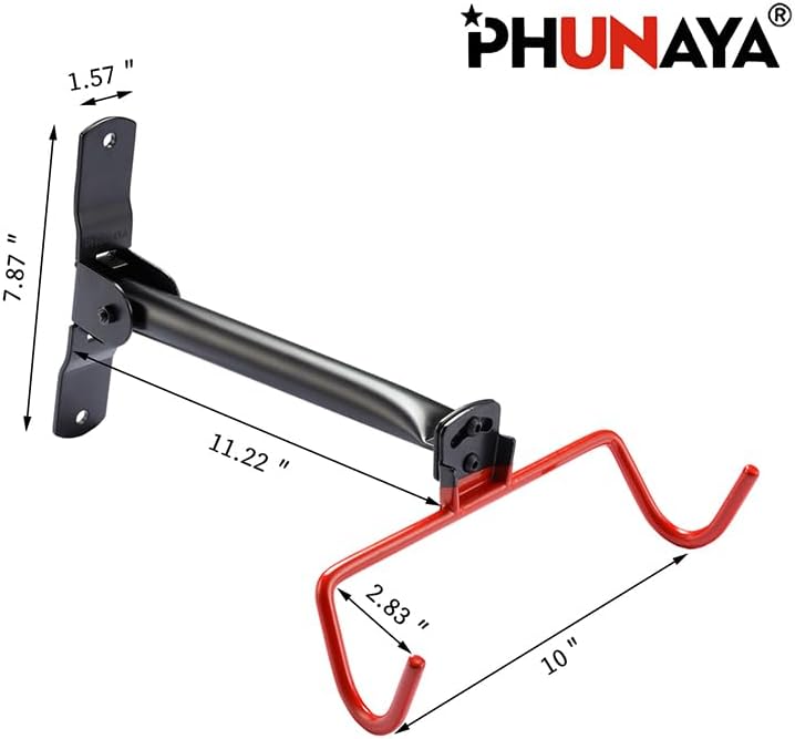 Alternative view of PHUNAYA Wall Mount Bike Rack,Bike Hanger Horizontal,Bicycle Holder Heavy Duty,Garage Bike Storage,Garage Organization Bicycle Hook with Rubber,Foldable and Adjustable Angle(2 pack)