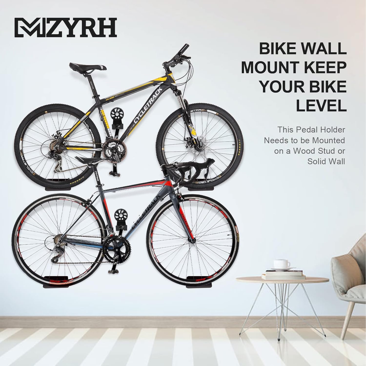 Alternative view of MZYRH Heavy Duty Bike Wall Mount, Stainless Steel, 1 Pack, Black