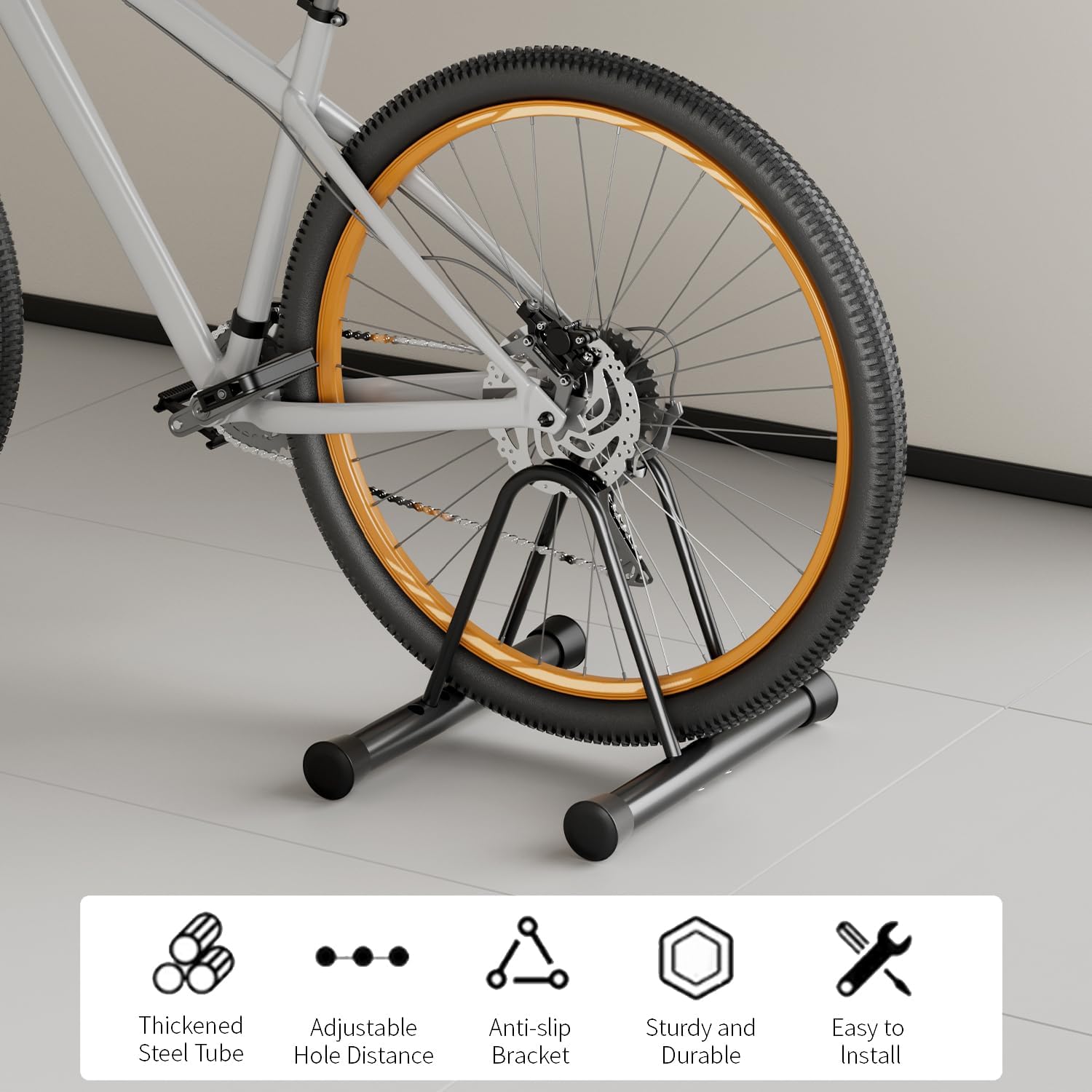 Alternative view of Adjustable Bike Parking Rack - Universal Floor & Wall-Mounted Bicycle Stand, Compatible with All Bikes Including Mountain, Road, Hybrid Cycles - Durable Black Design