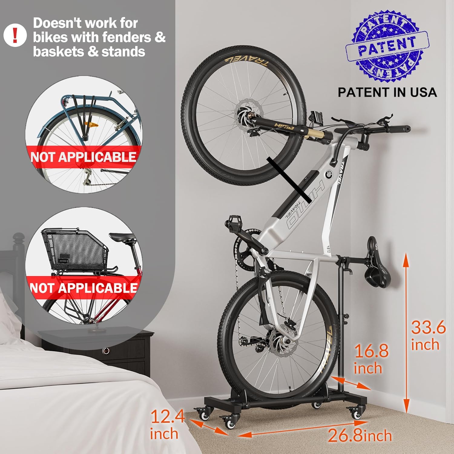 Sttoraboks Vertical Bike Stand, Freestanding Bike Rack Garage Storage Upright Bicycle Floor Stand Indoor Bike Holder with Adjustable Height for Garage & Apartment - for Wheels Sizes up to 29u201D