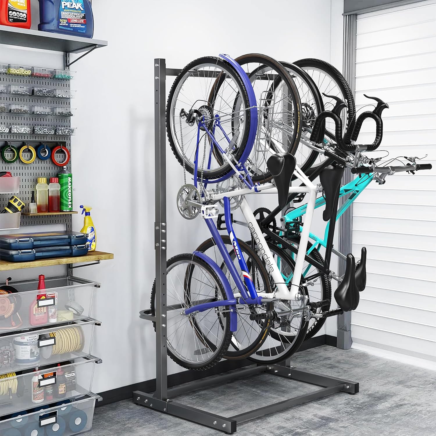 Ultrawall Freestanding Bike Rack, Vertical Bike Storage Stand for Garage, Indoor Bicycle Organizer, Holds Up to 4 Bikes