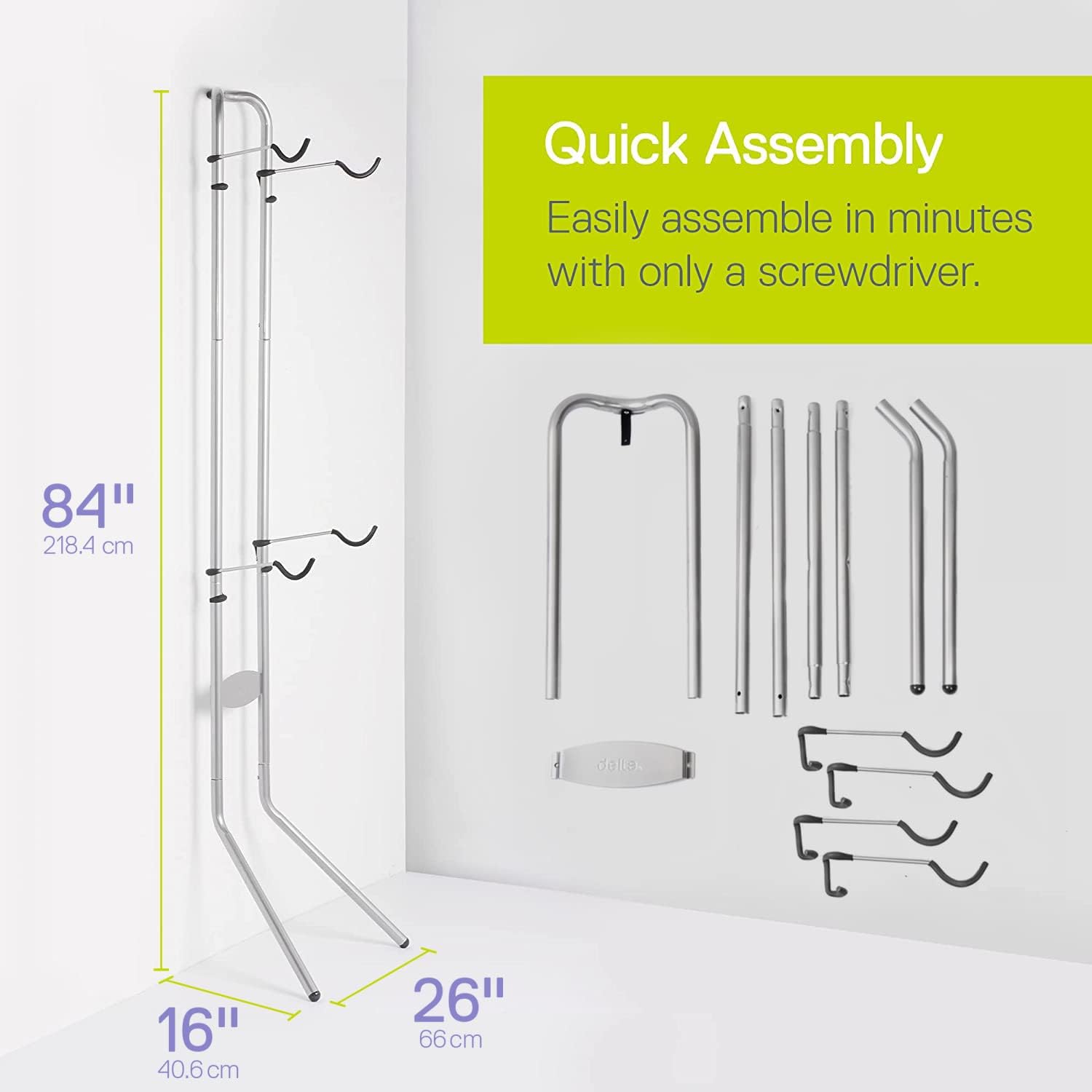 Delta Cycle Michelangelo 2 Bike Storage Rack - Gravity Fully Adjustable Bike Rack Garage For Road, MTB, and Hybrid Bicycles - Vertical Bike Rack Holds Up To 80 lbs