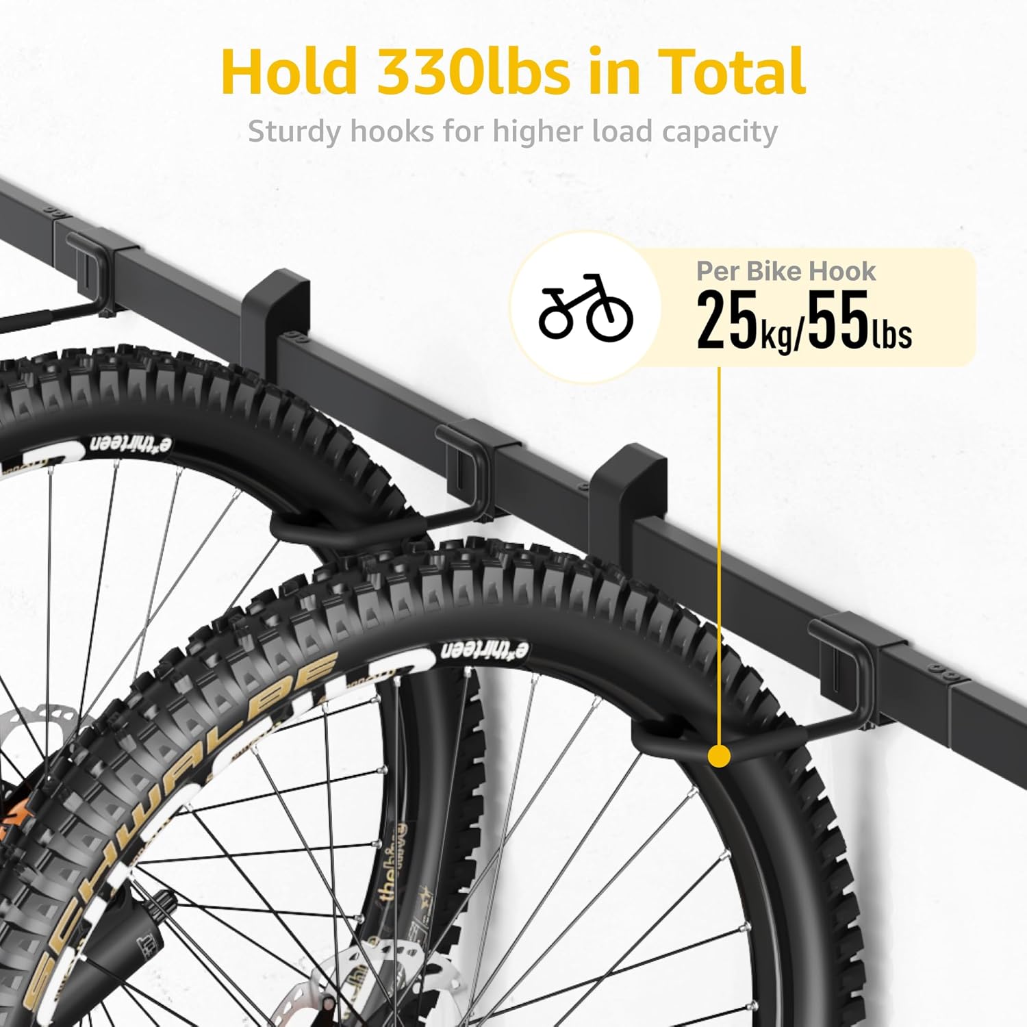 monTEK Enhanced Garage Bike Rack, Adjustable 6 Bike Hangers for Garage, Equipped with 78.5in Extended Rail to Accommodate Various Bicycle Sizes, Heavy-Duty Steel Bike Wall Mount, Max Capacity 330 lbs - Image 4