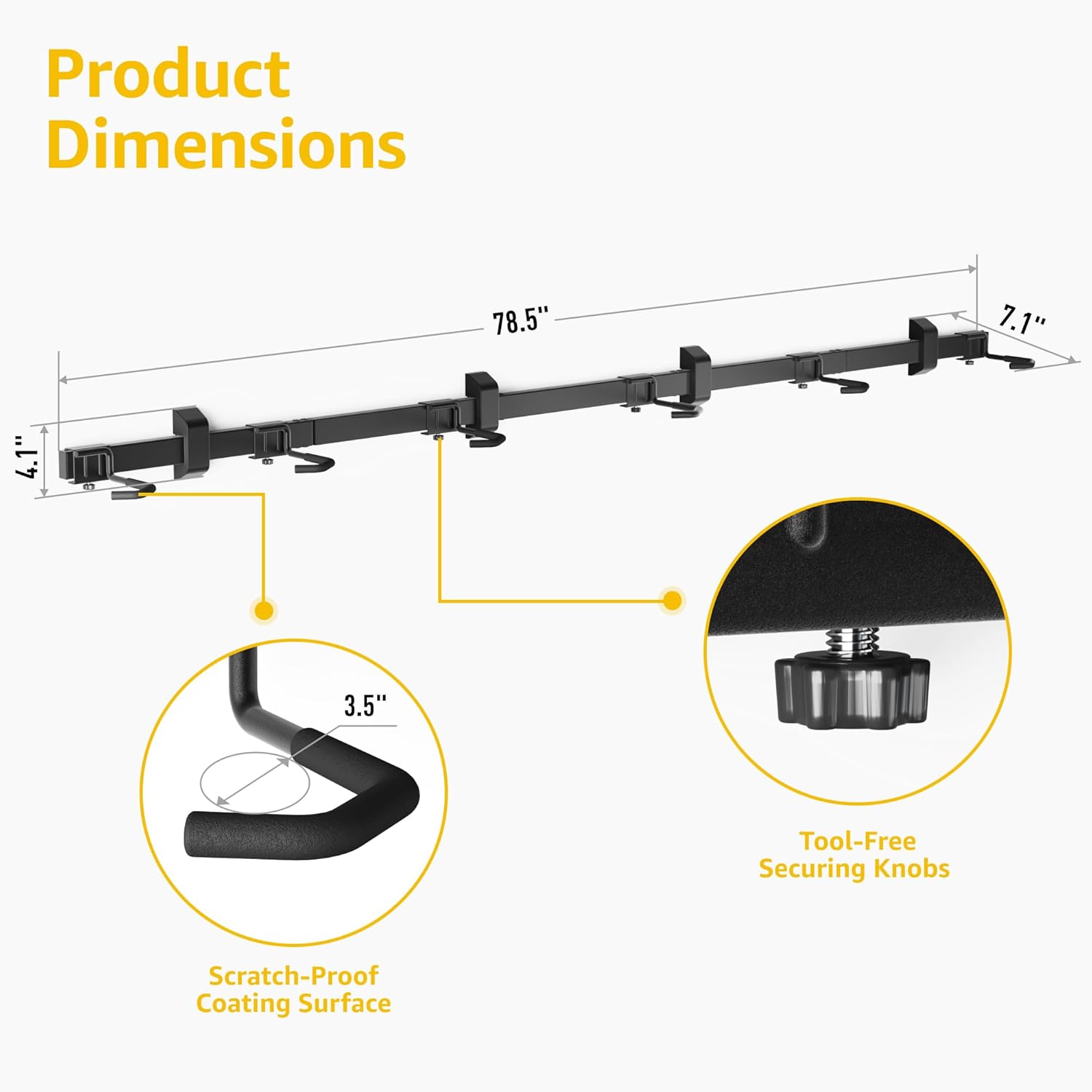 monTEK Enhanced Garage Bike Rack, Adjustable 6 Bike Hangers for Garage, Equipped with 78.5in Extended Rail to Accommodate Various Bicycle Sizes, Heavy-Duty Steel Bike Wall Mount, Max Capacity 330 lbs - Image 5