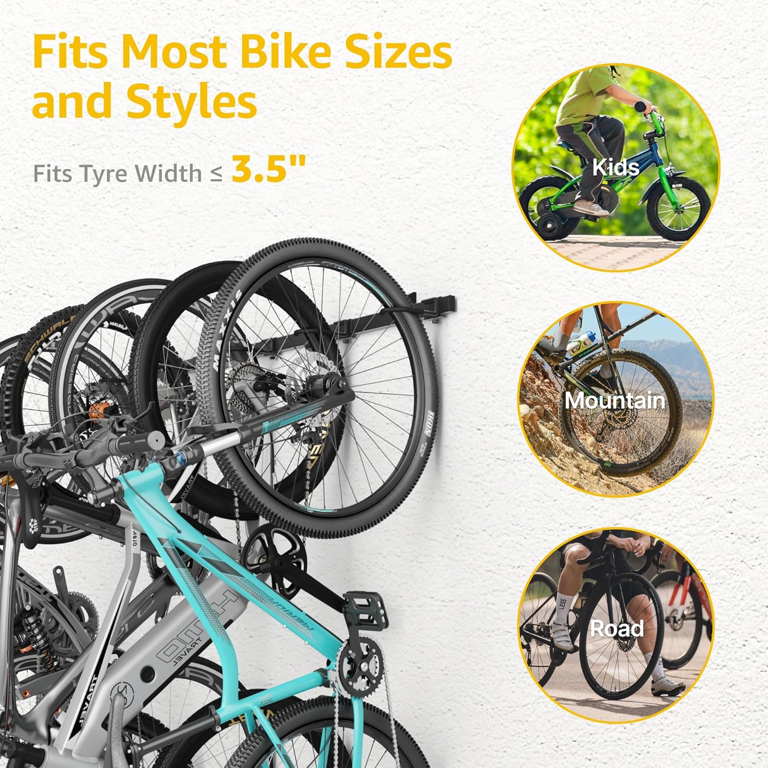 monTEK Enhanced Garage Bike Rack, Adjustable 6 Bike Hangers for Garage, Equipped with 78.5in Extended Rail to Accommodate Various Bicycle Sizes, Heavy-Duty Steel Bike Wall Mount, Max Capacity 330 lbs - Image 6