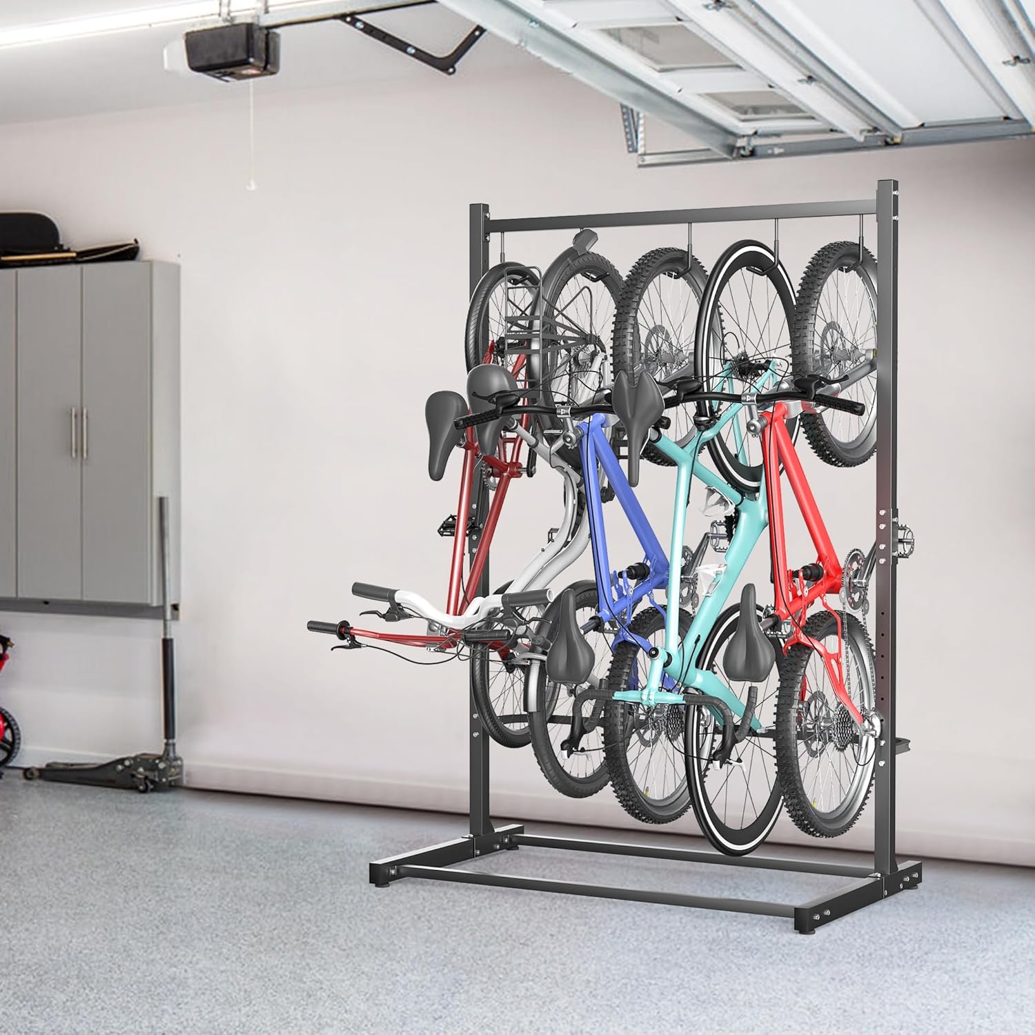 TORACK Garage Freestanding Hanging Bike Stand for Garage, Heavy Duty 5 Bikes Vertical Bike Storage Stand Floor Bike Storage Rack