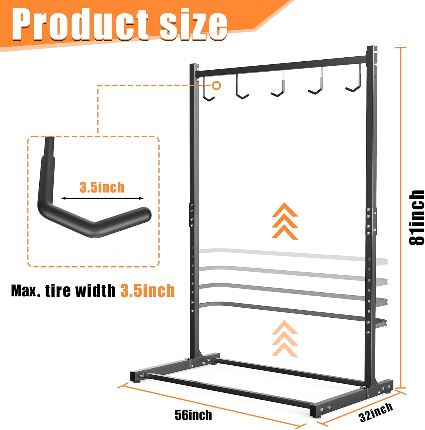 Alternative view of TORACK Garage Freestanding Hanging Bike Stand for Garage, Heavy Duty 5 Bikes Vertical Bike Storage Stand Floor Bike Storage Rack