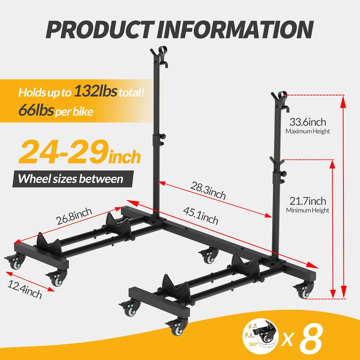 Sttoraboks Vertical Bike Stands (2 Pack)，Standing Bike Rack for Garage Floor，Upright Bicycle Floor Stand Indoor Bike Holder with Adjustable Height for Garage & Apartment - for Wheels Sizes up to 29u201D