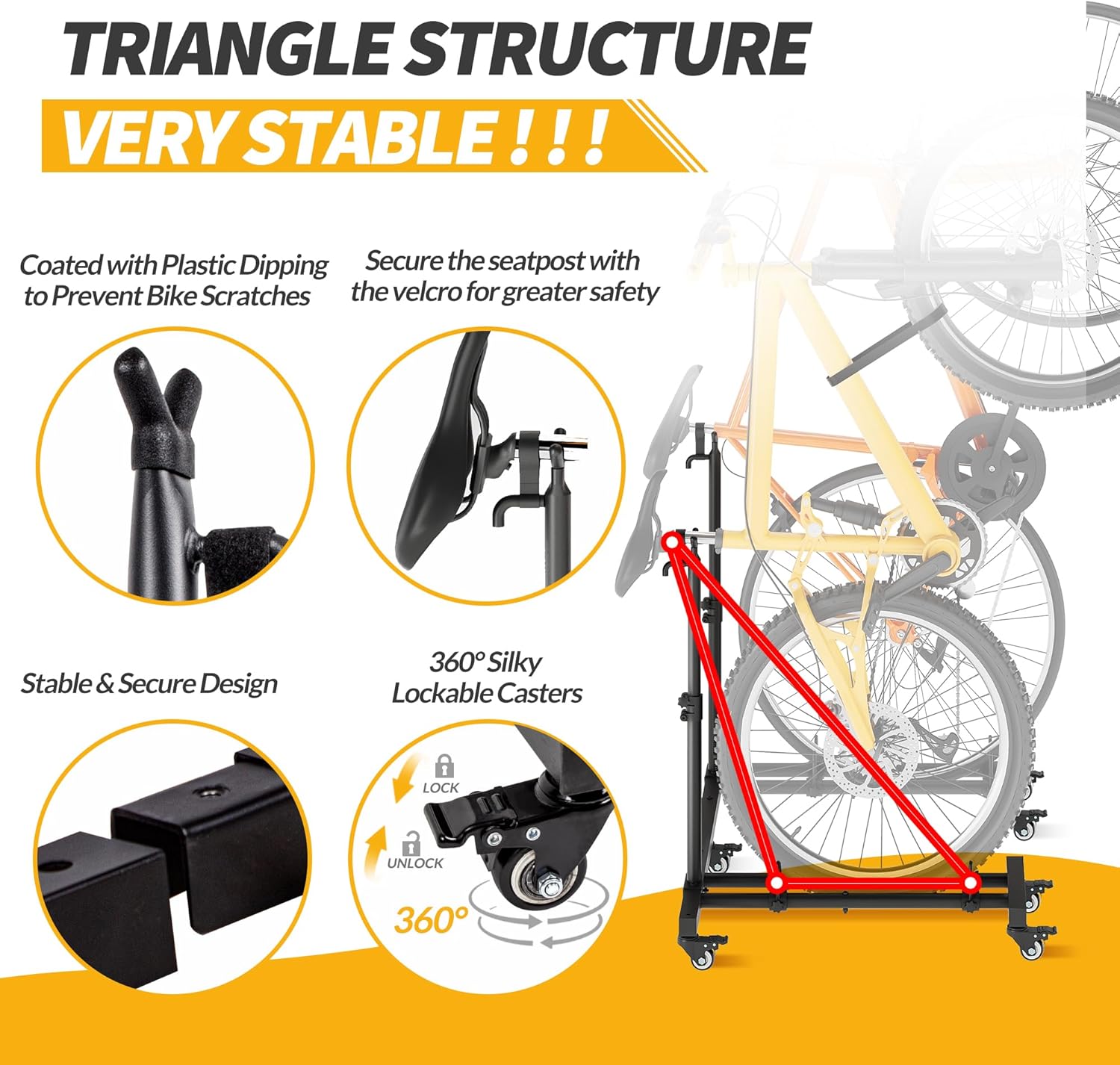 Alternative view of Sttoraboks Vertical Bike Stands (2 Pack)，Standing Bike Rack for Garage Floor，Upright Bicycle Floor Stand Indoor Bike Holder with Adjustable Height for Garage & Apartment - for Wheels Sizes up to 29u201D