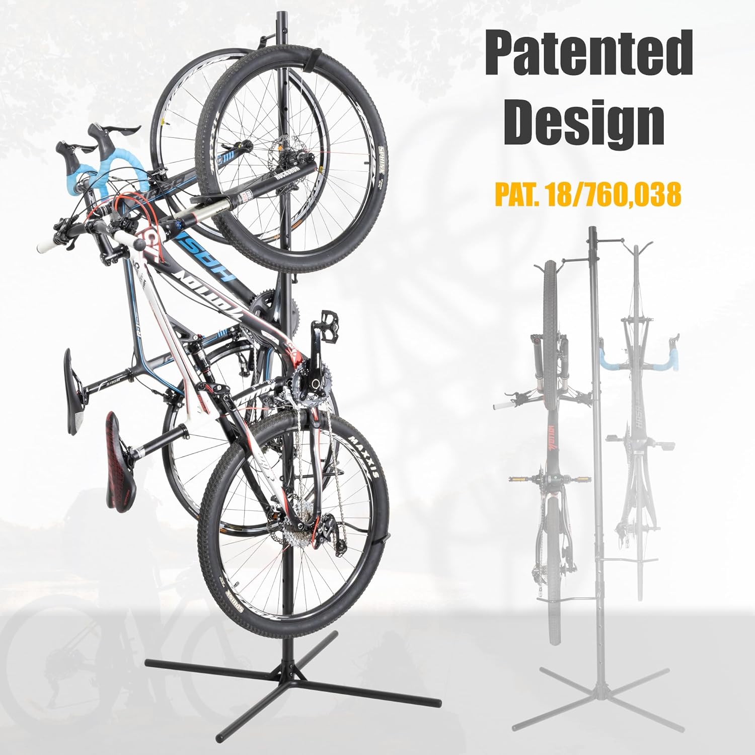 CyclingDeal Bike Vertical Freestanding Hanger Parking Rack - Fully Adjustable Gravity Storage Floor Stand - Safe & Secure for Hanging MTB Road Bicycles in Garage or Home - 2 Bikes Vertical