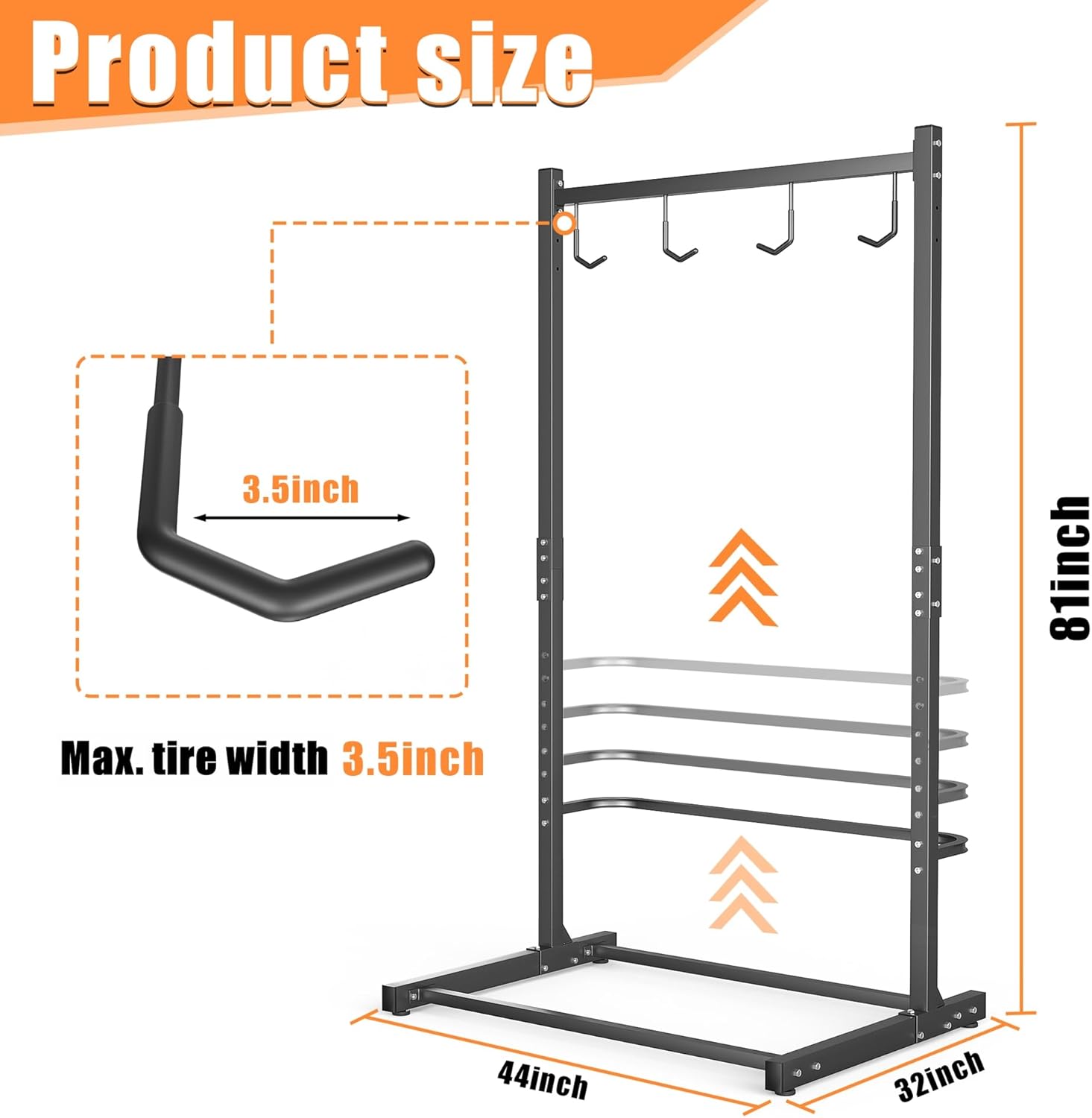 Alternative view of TORACK Garage Freestanding Hanging Bike Stand for Garage, Heavy Duty 4 Bikes Vertical Bike Storage Stand Floor Bike Storage Rack