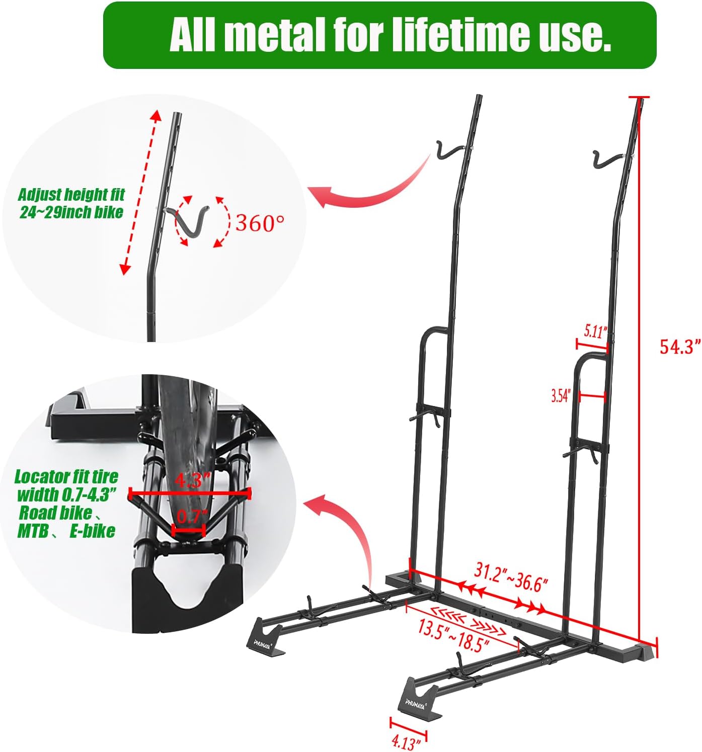 Alternative view of PHUNAYA Bike Stand,Vertical Bike Rack For Indoor Bike Storage,Upright Bicycle Stand Floor. (StyleA-2pack)