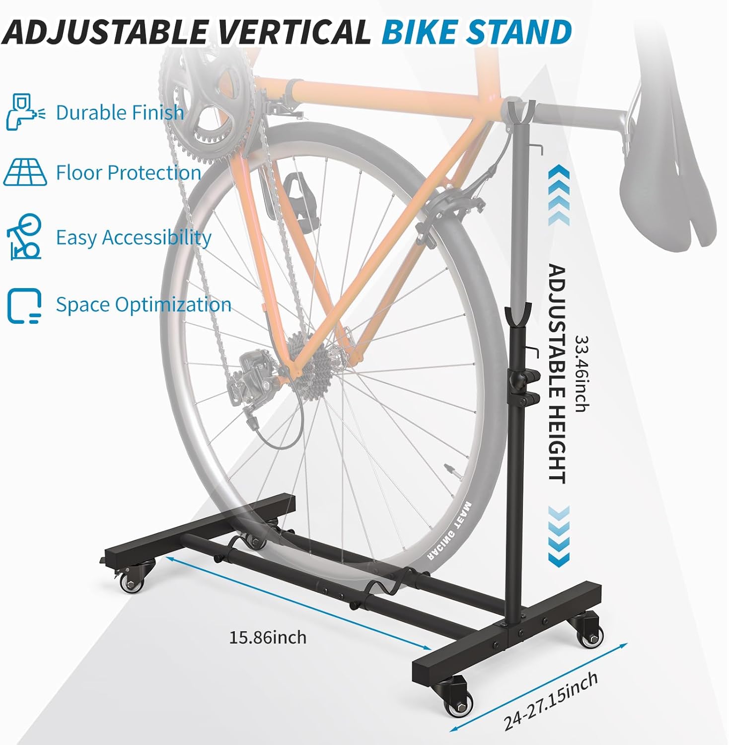 Vertical Bike Stand, Upright Bike Parking Rack Floor, Adjustable Bicycle Storage for Wheels Sizes up to 29", Freestanding Bicycle Organizer with Swivel Casters, Indoor Bike Holder for Garage 2-Pack